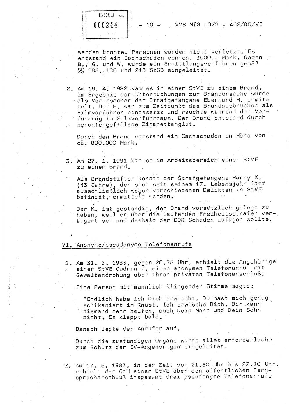 Der Untersuchungshaftvollzug im MfS, Anlage zum Schulungsmaterial Teil Ⅵ, Ministerium für Staatssicherheit [Deutsche Demokratische Republik (DDR)], Abteilung (Abt.) ⅩⅣ, Vertrauliche Verschlußsache (VVS) o022-462/85/Ⅵ, Berlin 1985, Seite 10 (Anl. Sch.-Mat. Ⅵ MfS DDR Abt. ⅩⅣ VVS o022-462/85/Ⅵ 1985, S. 10)