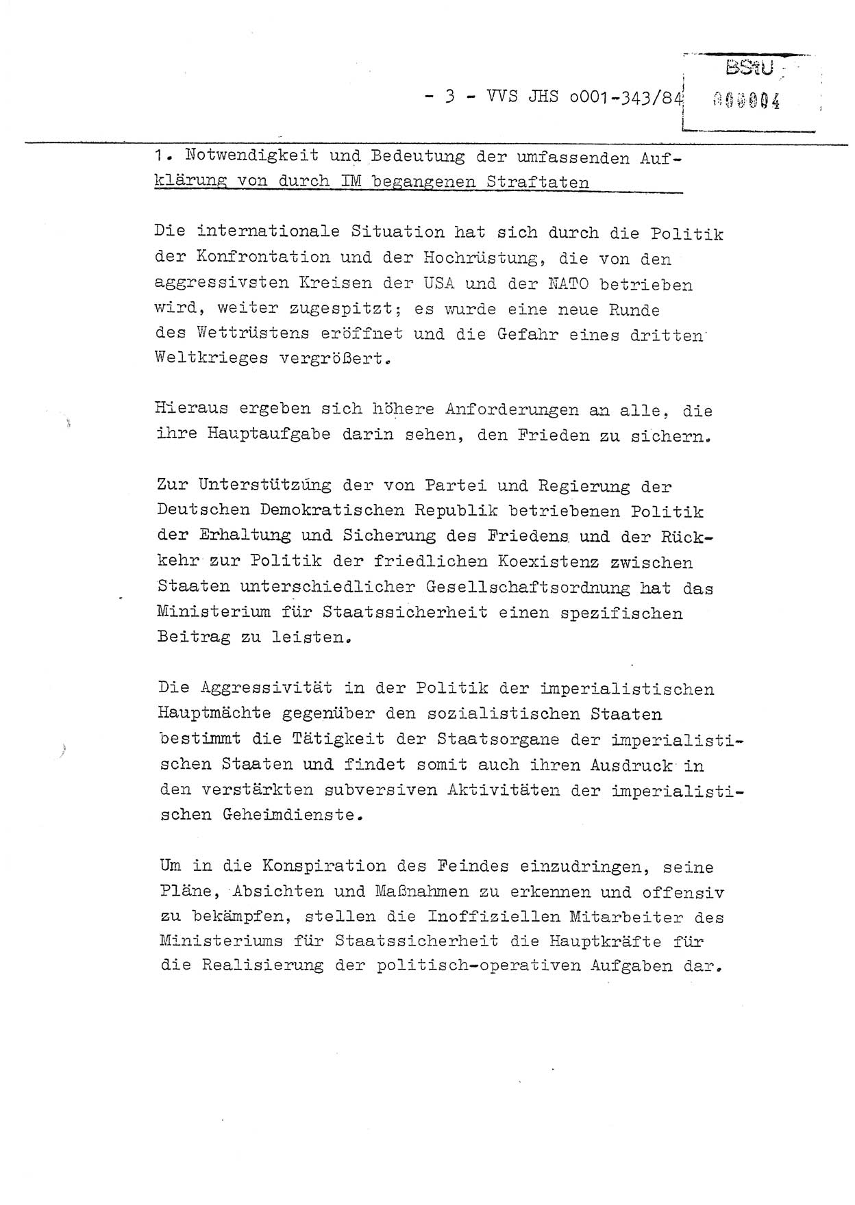 Diplomarbeit, Oberleutnant Bernd Michael (HA Ⅸ/5), Oberleutnant Peter Felber (HA IX/5), Ministerium für Staatssicherheit (MfS) [Deutsche Demokratische Republik (DDR)], Juristische Hochschule (JHS), Vertrauliche Verschlußsache (VVS) o001-343/84, Potsdam 1985, Seite 3 (Dipl.-Arb. MfS DDR JHS VVS o001-343/84 1985, S. 3)