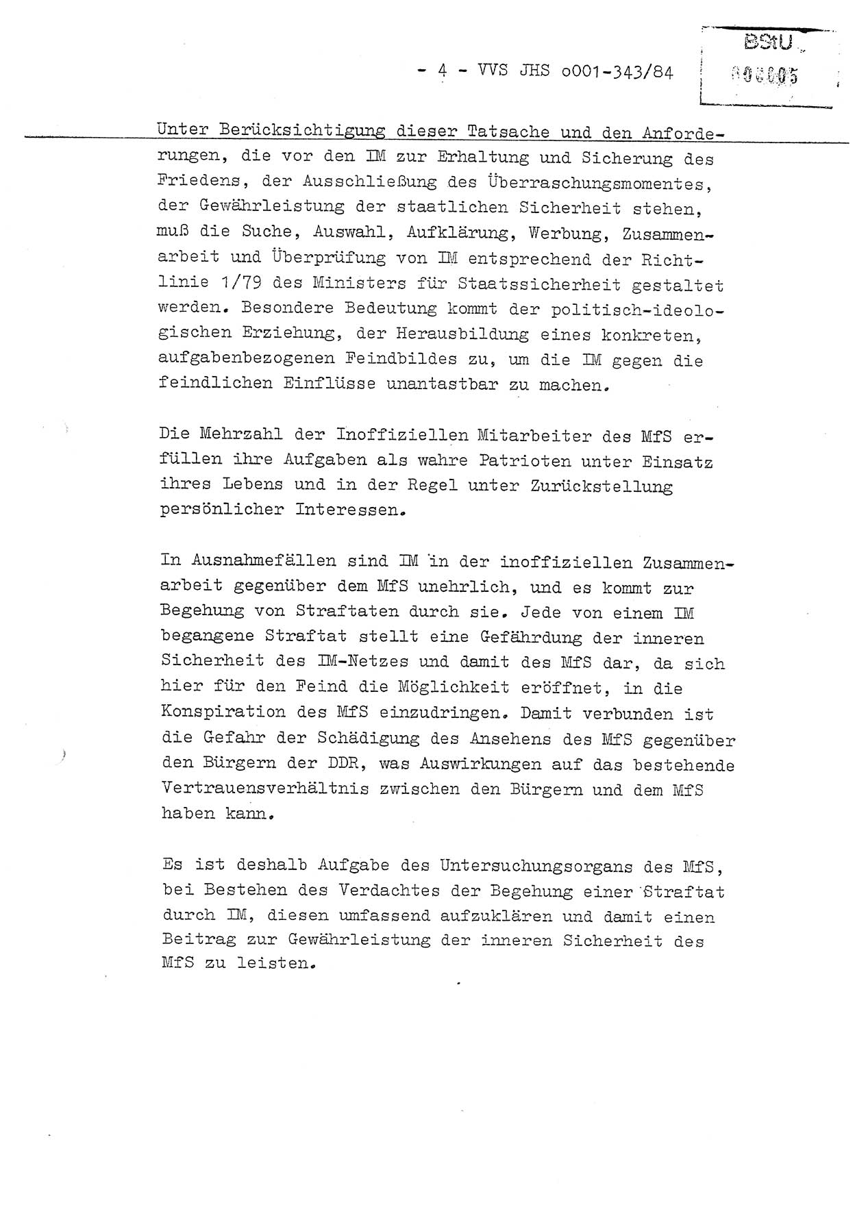 Diplomarbeit, Oberleutnant Bernd Michael (HA Ⅸ/5), Oberleutnant Peter Felber (HA IX/5), Ministerium für Staatssicherheit (MfS) [Deutsche Demokratische Republik (DDR)], Juristische Hochschule (JHS), Vertrauliche Verschlußsache (VVS) o001-343/84, Potsdam 1985, Seite 4 (Dipl.-Arb. MfS DDR JHS VVS o001-343/84 1985, S. 4)