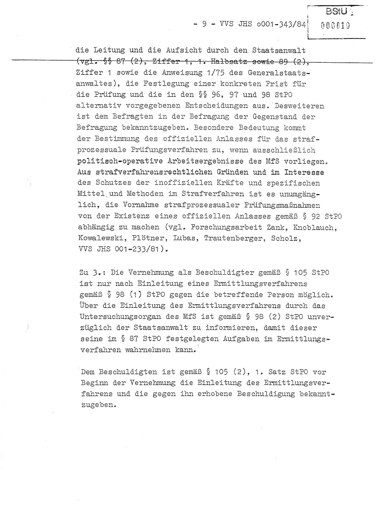 Diplomarbeit, Oberleutnant Bernd Michael (HA Ⅸ/5), Oberleutnant Peter Felber (HA IX/5), Ministerium für Staatssicherheit (MfS) [Deutsche Demokratische Republik (DDR)], Juristische Hochschule (JHS), Vertrauliche Verschlußsache (VVS) o001-343/84, Potsdam 1985, Seite 9 (Dipl.-Arb. MfS DDR JHS VVS o001-343/84 1985, S. 9)