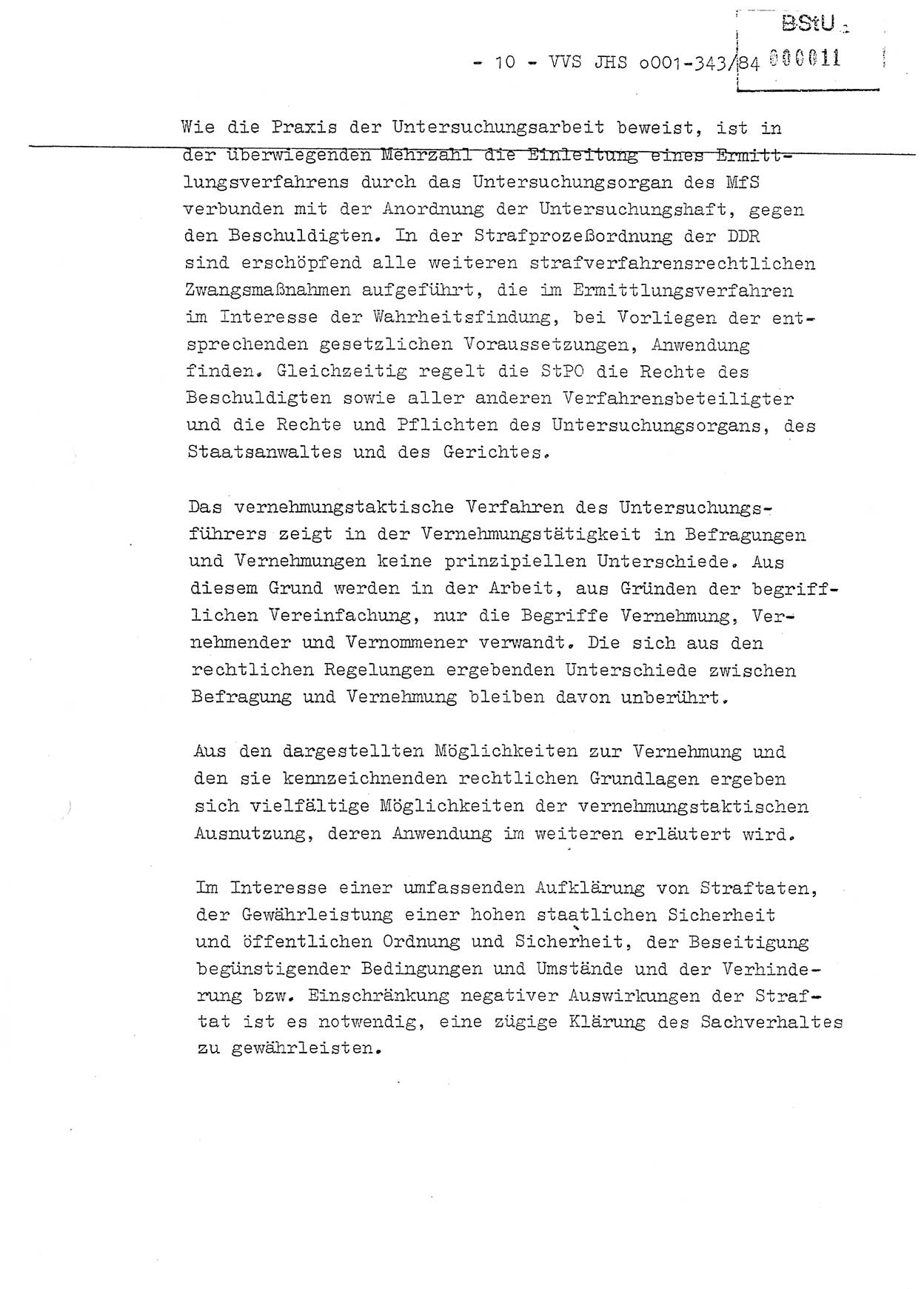 Diplomarbeit, Oberleutnant Bernd Michael (HA Ⅸ/5), Oberleutnant Peter Felber (HA IX/5), Ministerium für Staatssicherheit (MfS) [Deutsche Demokratische Republik (DDR)], Juristische Hochschule (JHS), Vertrauliche Verschlußsache (VVS) o001-343/84, Potsdam 1985, Seite 10 (Dipl.-Arb. MfS DDR JHS VVS o001-343/84 1985, S. 10)