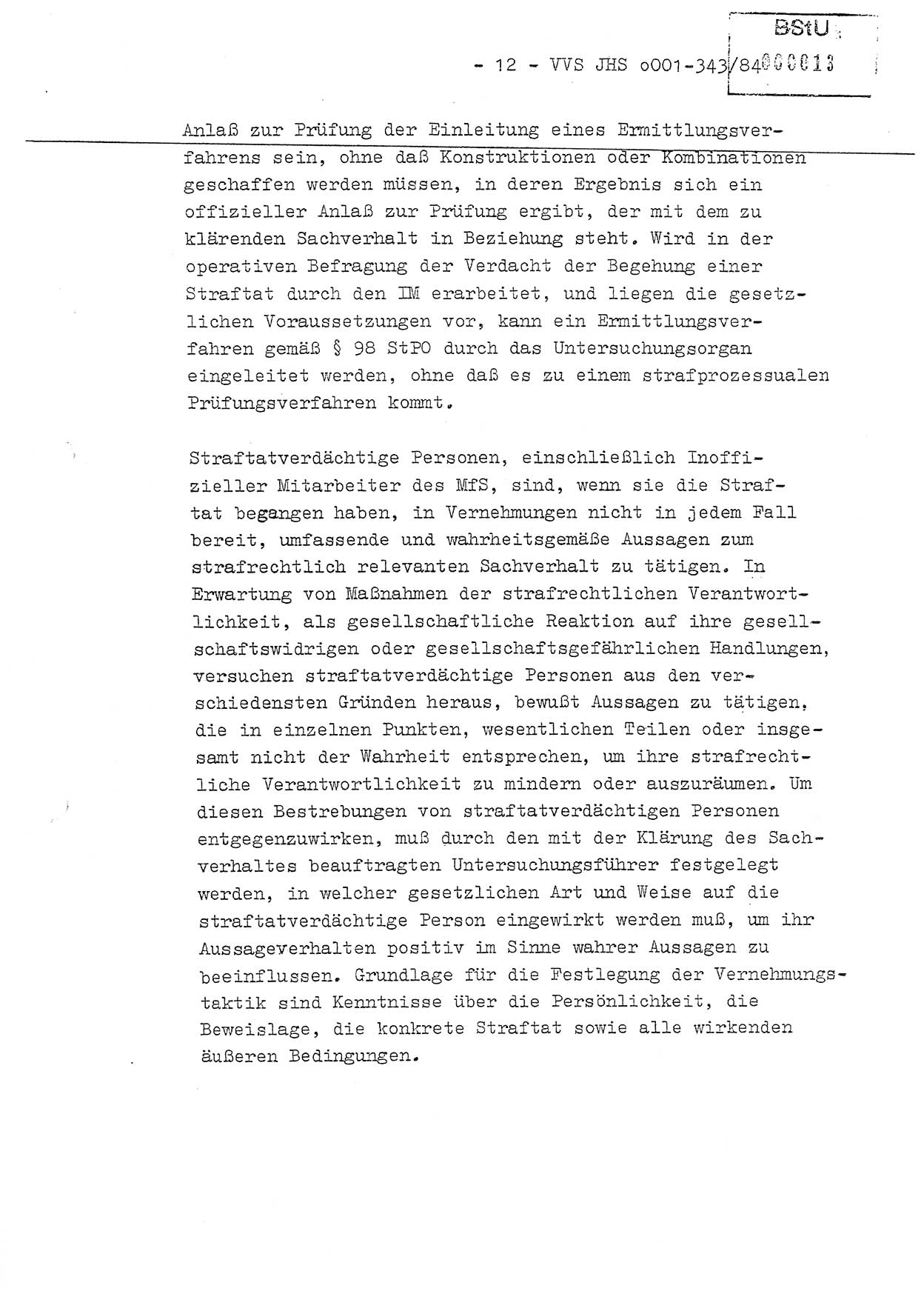Diplomarbeit, Oberleutnant Bernd Michael (HA Ⅸ/5), Oberleutnant Peter Felber (HA IX/5), Ministerium für Staatssicherheit (MfS) [Deutsche Demokratische Republik (DDR)], Juristische Hochschule (JHS), Vertrauliche Verschlußsache (VVS) o001-343/84, Potsdam 1985, Seite 12 (Dipl.-Arb. MfS DDR JHS VVS o001-343/84 1985, S. 12)