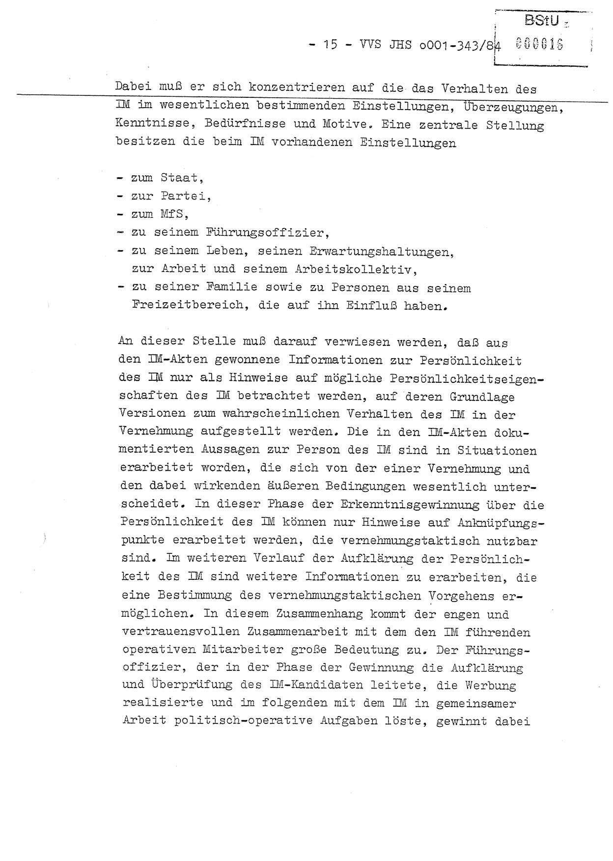 Diplomarbeit, Oberleutnant Bernd Michael (HA Ⅸ/5), Oberleutnant Peter Felber (HA IX/5), Ministerium für Staatssicherheit (MfS) [Deutsche Demokratische Republik (DDR)], Juristische Hochschule (JHS), Vertrauliche Verschlußsache (VVS) o001-343/84, Potsdam 1985, Seite 15 (Dipl.-Arb. MfS DDR JHS VVS o001-343/84 1985, S. 15)