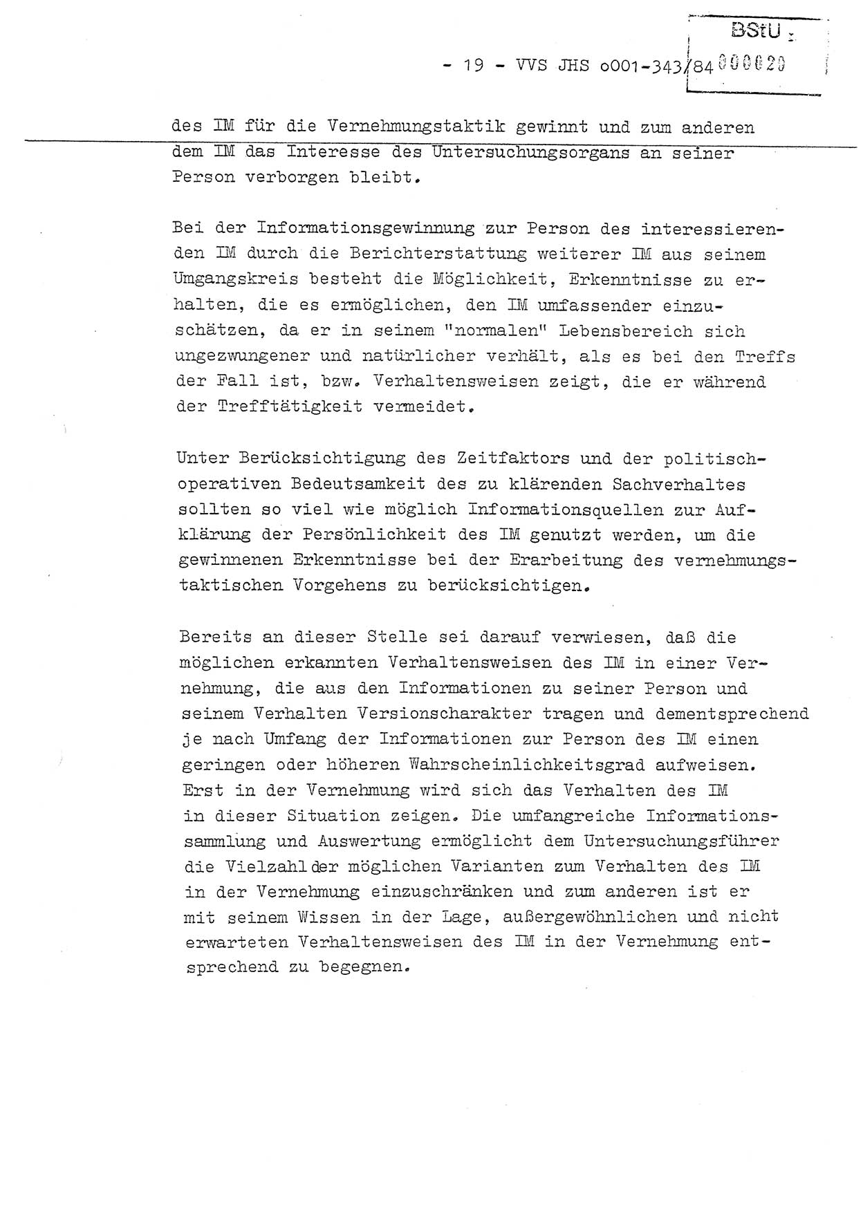 Diplomarbeit, Oberleutnant Bernd Michael (HA Ⅸ/5), Oberleutnant Peter Felber (HA IX/5), Ministerium für Staatssicherheit (MfS) [Deutsche Demokratische Republik (DDR)], Juristische Hochschule (JHS), Vertrauliche Verschlußsache (VVS) o001-343/84, Potsdam 1985, Seite 19 (Dipl.-Arb. MfS DDR JHS VVS o001-343/84 1985, S. 19)