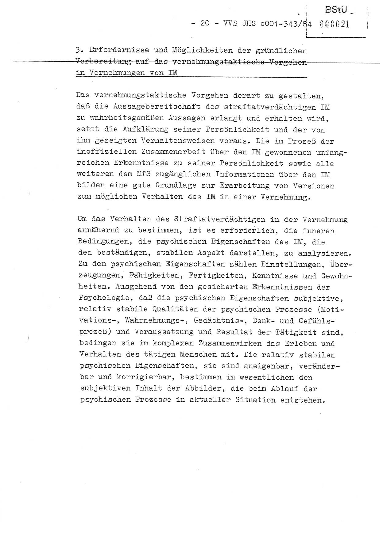 Diplomarbeit, Oberleutnant Bernd Michael (HA Ⅸ/5), Oberleutnant Peter Felber (HA IX/5), Ministerium für Staatssicherheit (MfS) [Deutsche Demokratische Republik (DDR)], Juristische Hochschule (JHS), Vertrauliche Verschlußsache (VVS) o001-343/84, Potsdam 1985, Seite 20 (Dipl.-Arb. MfS DDR JHS VVS o001-343/84 1985, S. 20)