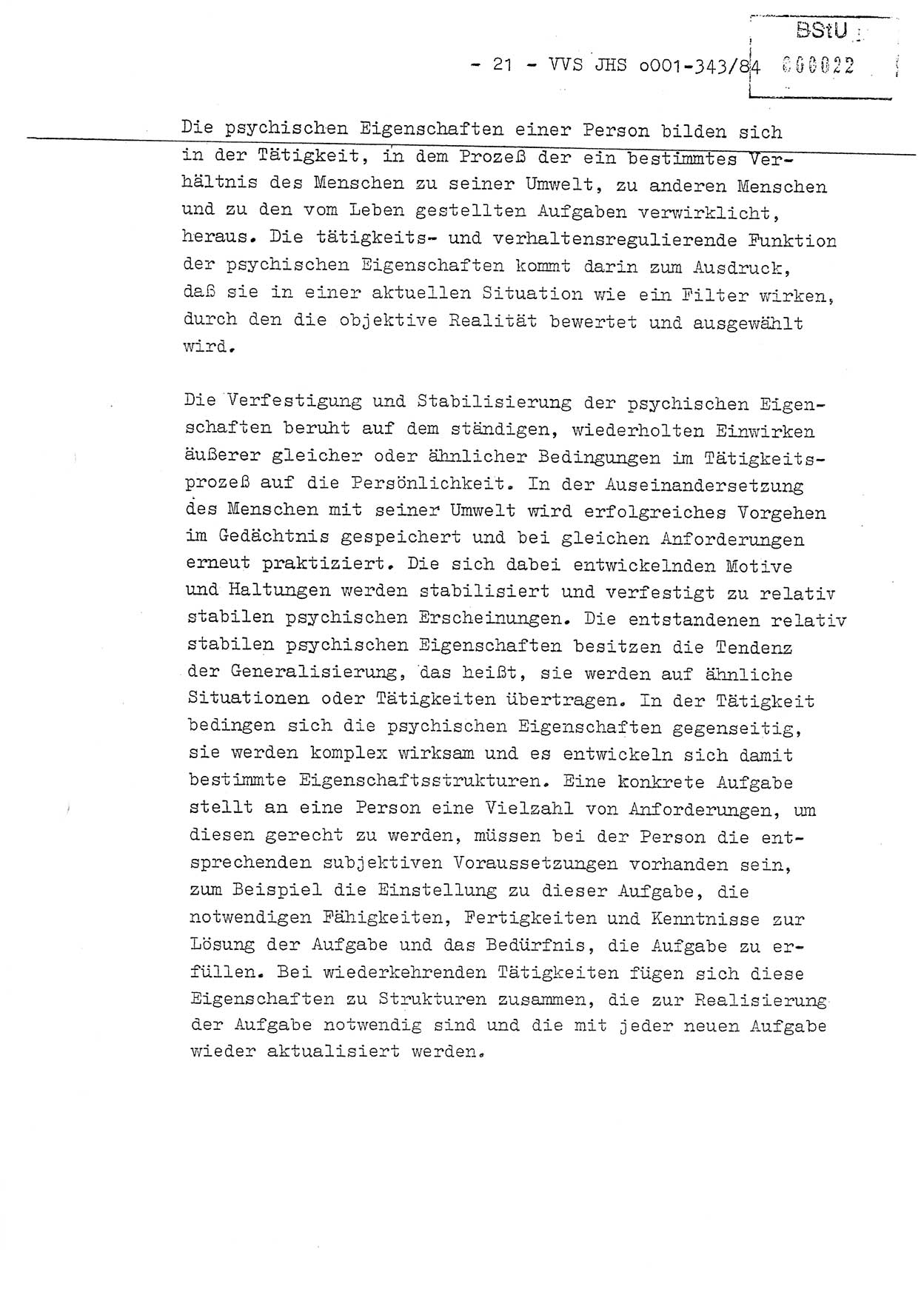 Diplomarbeit, Oberleutnant Bernd Michael (HA Ⅸ/5), Oberleutnant Peter Felber (HA IX/5), Ministerium für Staatssicherheit (MfS) [Deutsche Demokratische Republik (DDR)], Juristische Hochschule (JHS), Vertrauliche Verschlußsache (VVS) o001-343/84, Potsdam 1985, Seite 21 (Dipl.-Arb. MfS DDR JHS VVS o001-343/84 1985, S. 21)