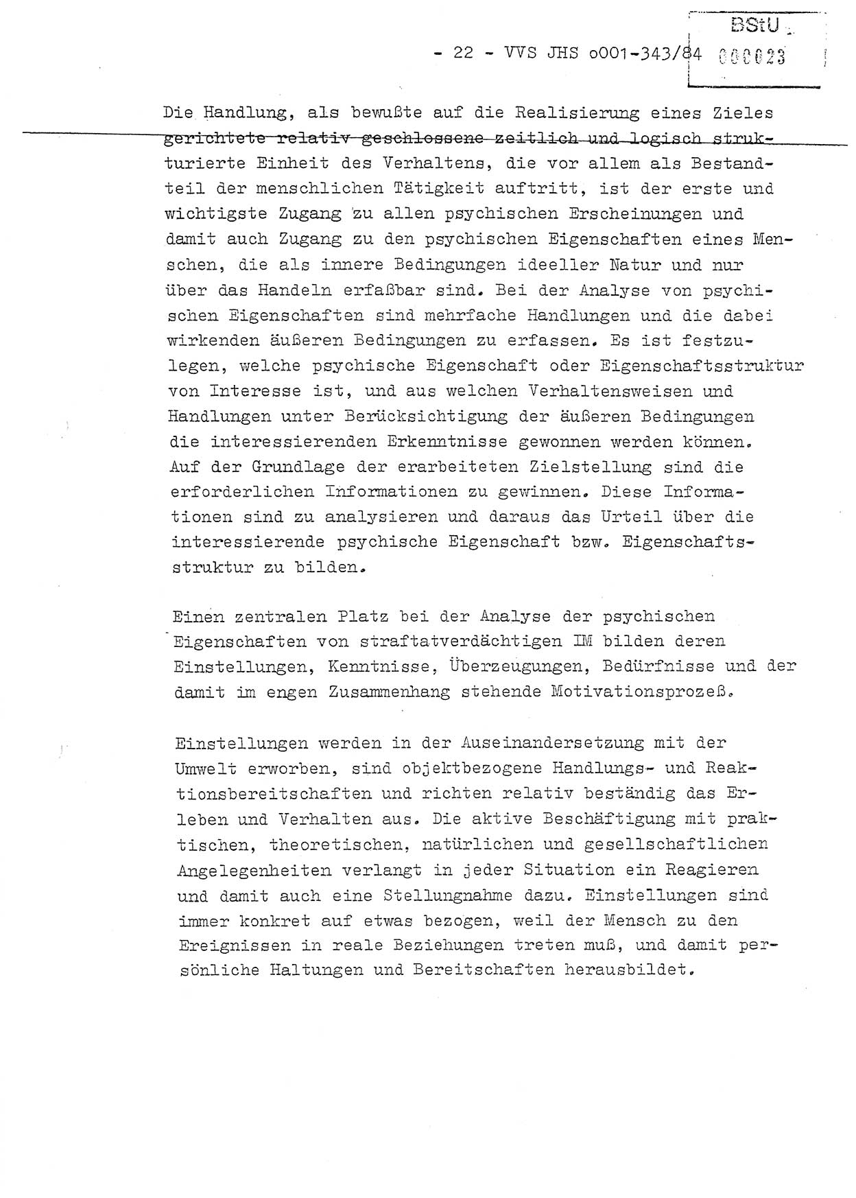 Diplomarbeit, Oberleutnant Bernd Michael (HA Ⅸ/5), Oberleutnant Peter Felber (HA IX/5), Ministerium für Staatssicherheit (MfS) [Deutsche Demokratische Republik (DDR)], Juristische Hochschule (JHS), Vertrauliche Verschlußsache (VVS) o001-343/84, Potsdam 1985, Seite 22 (Dipl.-Arb. MfS DDR JHS VVS o001-343/84 1985, S. 22)