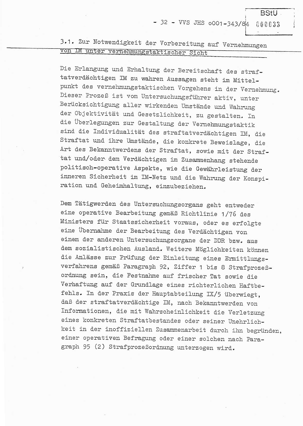 Diplomarbeit, Oberleutnant Bernd Michael (HA Ⅸ/5), Oberleutnant Peter Felber (HA IX/5), Ministerium für Staatssicherheit (MfS) [Deutsche Demokratische Republik (DDR)], Juristische Hochschule (JHS), Vertrauliche Verschlußsache (VVS) o001-343/84, Potsdam 1985, Seite 32 (Dipl.-Arb. MfS DDR JHS VVS o001-343/84 1985, S. 32)