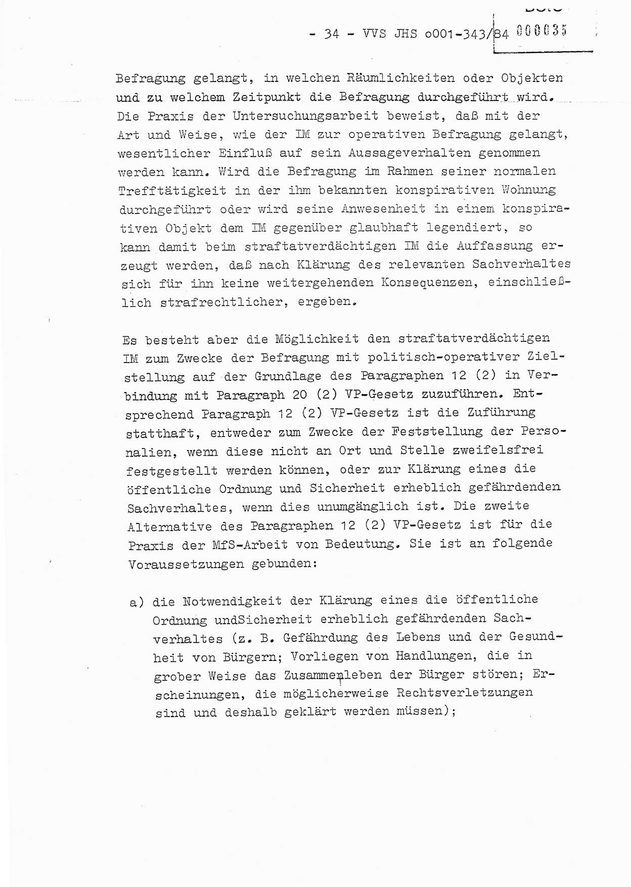 Diplomarbeit, Oberleutnant Bernd Michael (HA Ⅸ/5), Oberleutnant Peter Felber (HA IX/5), Ministerium für Staatssicherheit (MfS) [Deutsche Demokratische Republik (DDR)], Juristische Hochschule (JHS), Vertrauliche Verschlußsache (VVS) o001-343/84, Potsdam 1985, Seite 34 (Dipl.-Arb. MfS DDR JHS VVS o001-343/84 1985, S. 34)