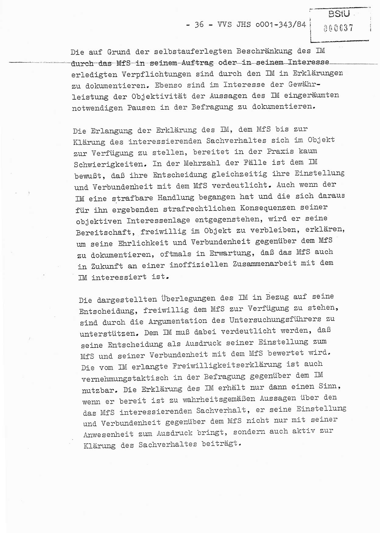 Diplomarbeit, Oberleutnant Bernd Michael (HA Ⅸ/5), Oberleutnant Peter Felber (HA IX/5), Ministerium für Staatssicherheit (MfS) [Deutsche Demokratische Republik (DDR)], Juristische Hochschule (JHS), Vertrauliche Verschlußsache (VVS) o001-343/84, Potsdam 1985, Seite 36 (Dipl.-Arb. MfS DDR JHS VVS o001-343/84 1985, S. 36)