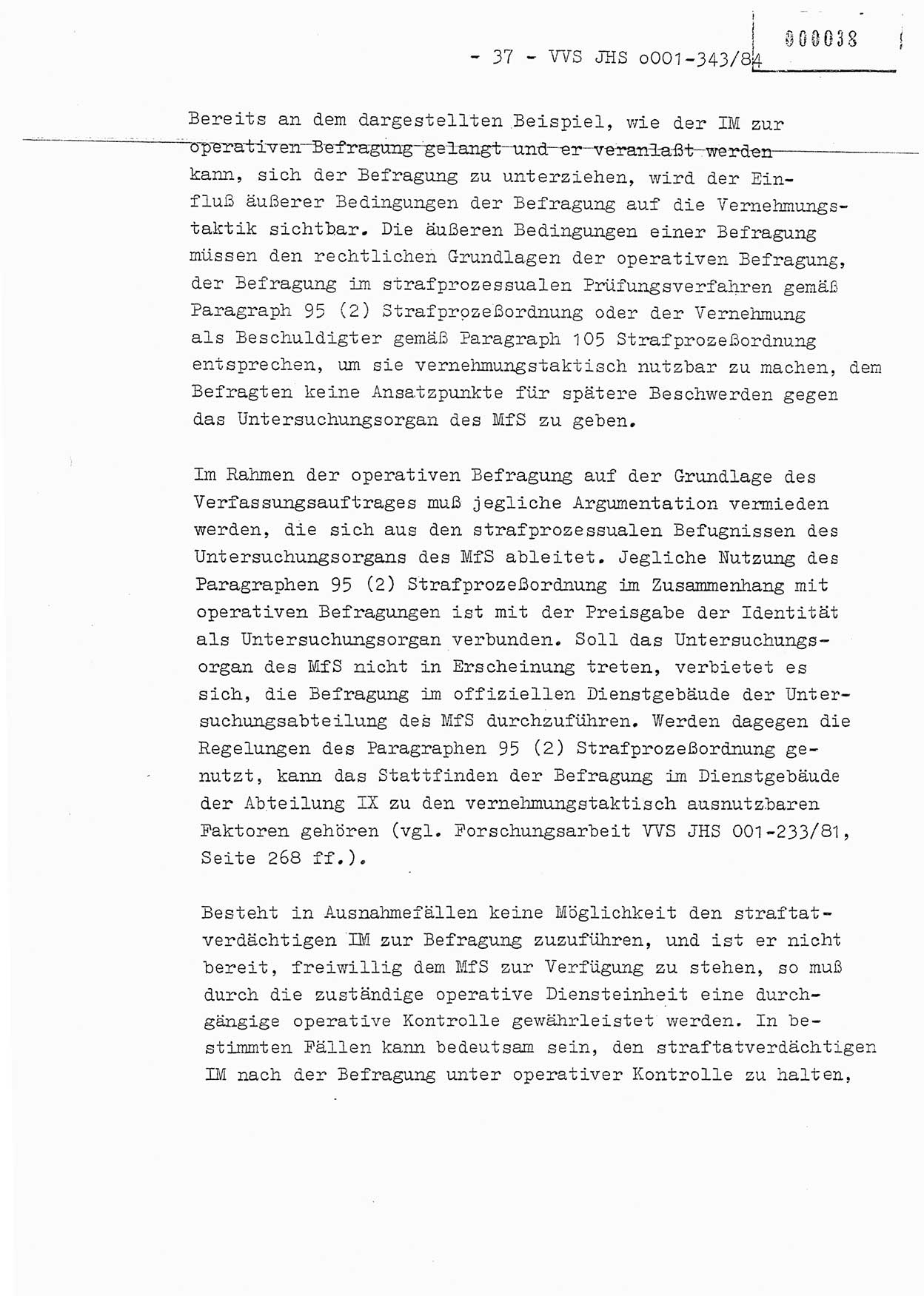 Diplomarbeit, Oberleutnant Bernd Michael (HA Ⅸ/5), Oberleutnant Peter Felber (HA IX/5), Ministerium für Staatssicherheit (MfS) [Deutsche Demokratische Republik (DDR)], Juristische Hochschule (JHS), Vertrauliche Verschlußsache (VVS) o001-343/84, Potsdam 1985, Seite 37 (Dipl.-Arb. MfS DDR JHS VVS o001-343/84 1985, S. 37)
