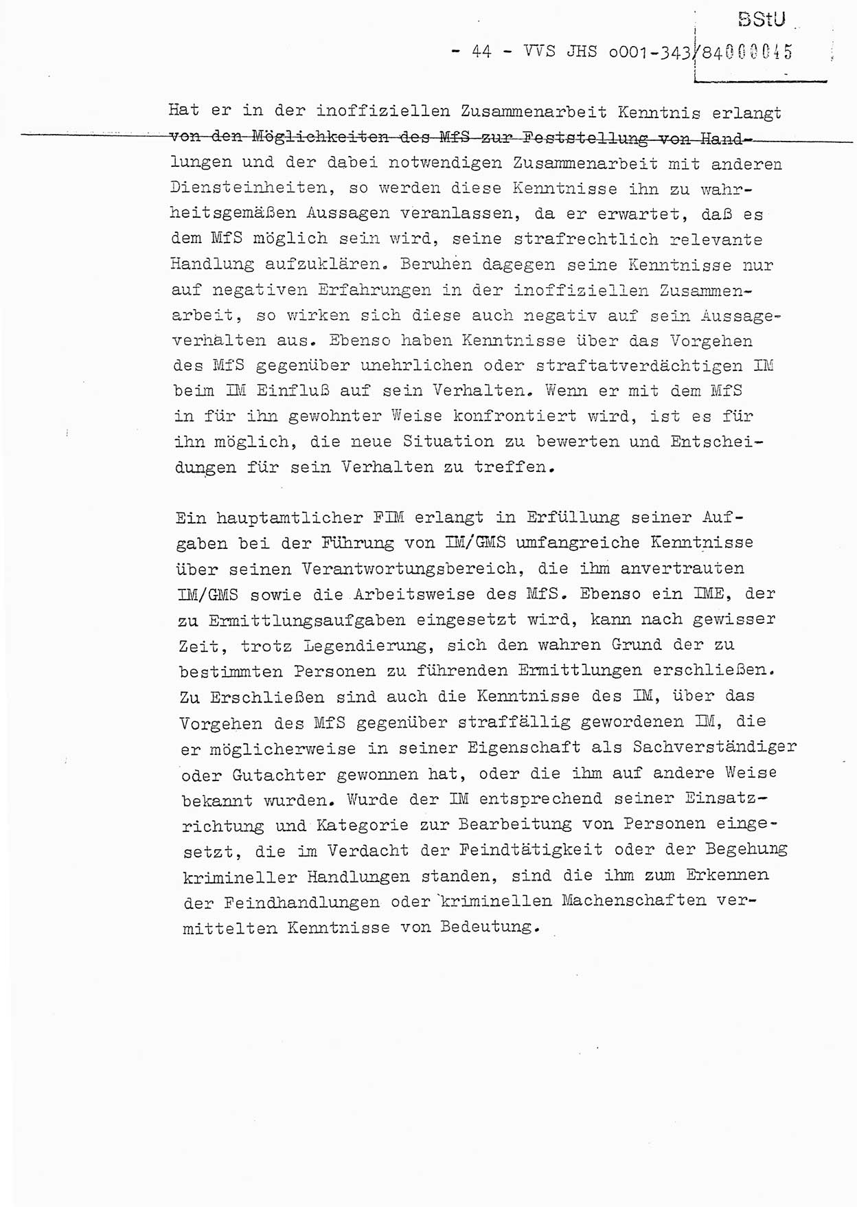 Diplomarbeit, Oberleutnant Bernd Michael (HA Ⅸ/5), Oberleutnant Peter Felber (HA IX/5), Ministerium für Staatssicherheit (MfS) [Deutsche Demokratische Republik (DDR)], Juristische Hochschule (JHS), Vertrauliche Verschlußsache (VVS) o001-343/84, Potsdam 1985, Seite 44 (Dipl.-Arb. MfS DDR JHS VVS o001-343/84 1985, S. 44)