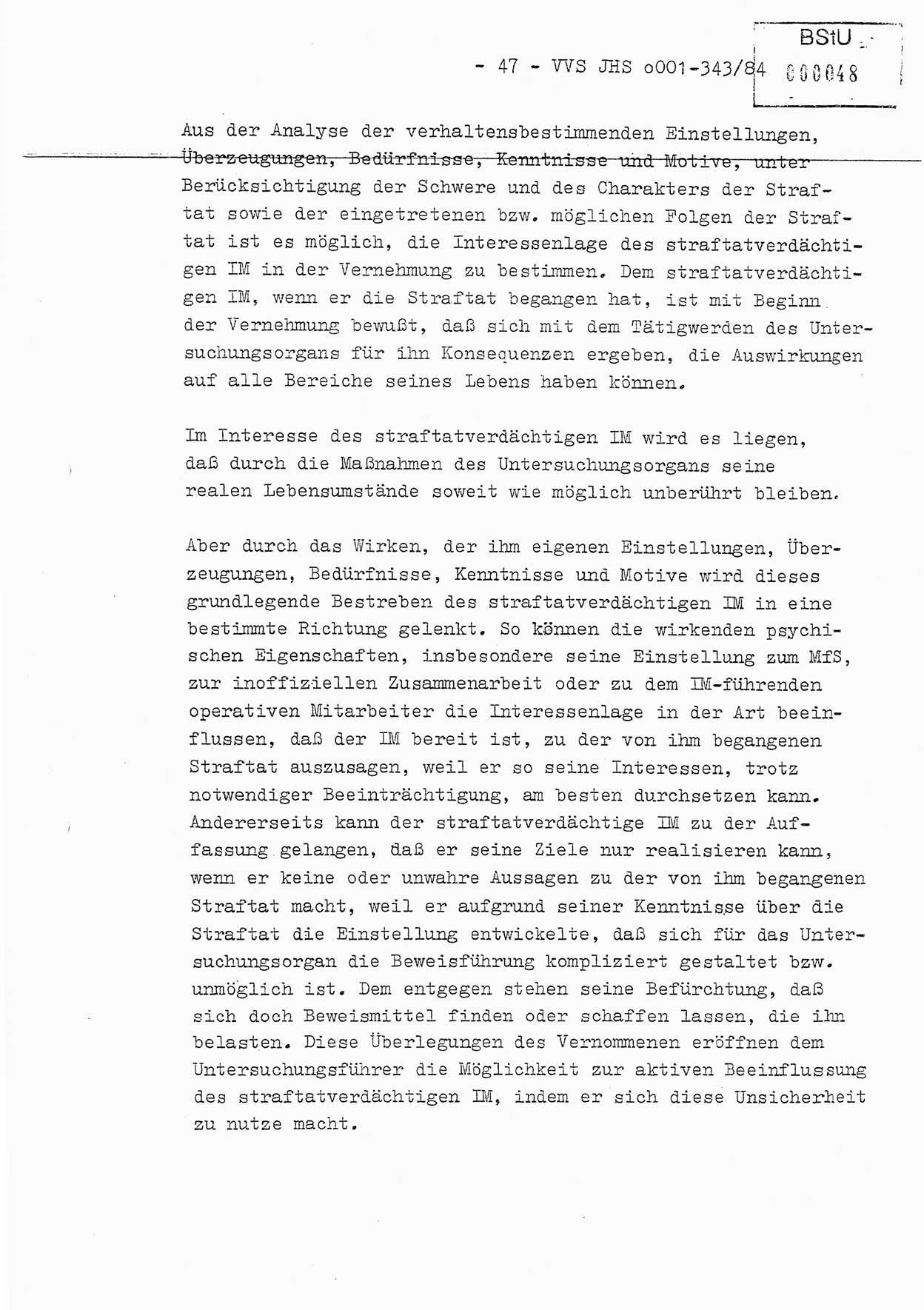 Diplomarbeit, Oberleutnant Bernd Michael (HA Ⅸ/5), Oberleutnant Peter Felber (HA IX/5), Ministerium für Staatssicherheit (MfS) [Deutsche Demokratische Republik (DDR)], Juristische Hochschule (JHS), Vertrauliche Verschlußsache (VVS) o001-343/84, Potsdam 1985, Seite 47 (Dipl.-Arb. MfS DDR JHS VVS o001-343/84 1985, S. 47)