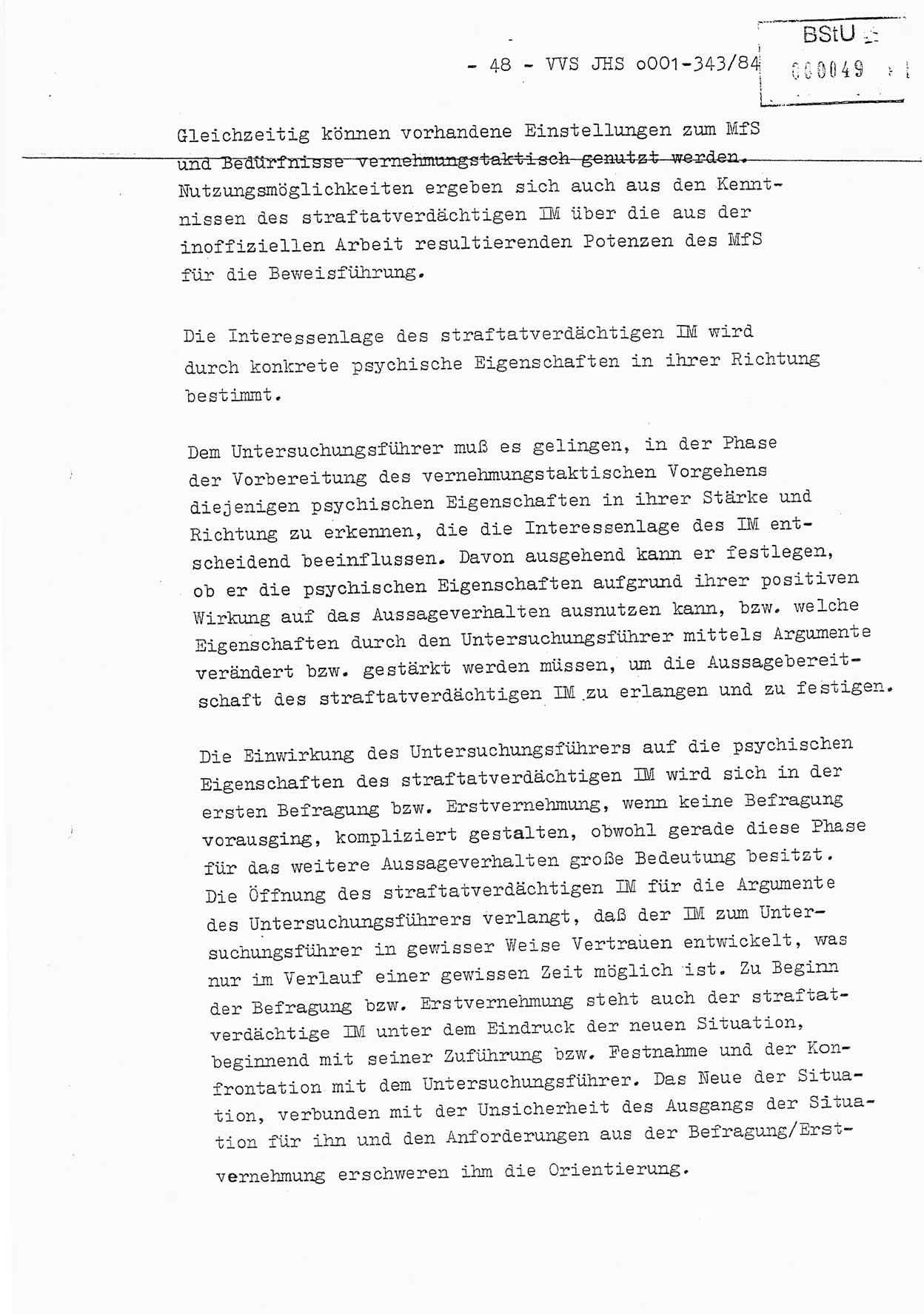Diplomarbeit, Oberleutnant Bernd Michael (HA Ⅸ/5), Oberleutnant Peter Felber (HA IX/5), Ministerium für Staatssicherheit (MfS) [Deutsche Demokratische Republik (DDR)], Juristische Hochschule (JHS), Vertrauliche Verschlußsache (VVS) o001-343/84, Potsdam 1985, Seite 48 (Dipl.-Arb. MfS DDR JHS VVS o001-343/84 1985, S. 48)