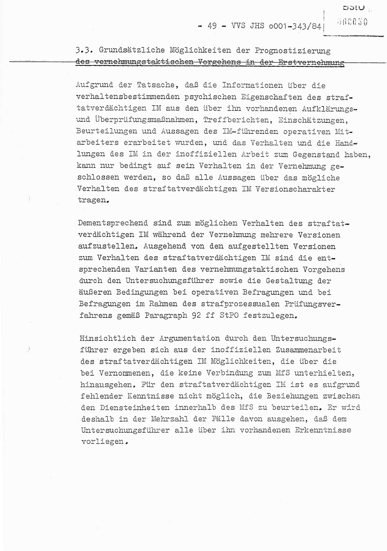 Diplomarbeit, Oberleutnant Bernd Michael (HA Ⅸ/5), Oberleutnant Peter Felber (HA IX/5), Ministerium für Staatssicherheit (MfS) [Deutsche Demokratische Republik (DDR)], Juristische Hochschule (JHS), Vertrauliche Verschlußsache (VVS) o001-343/84, Potsdam 1985, Seite 49 (Dipl.-Arb. MfS DDR JHS VVS o001-343/84 1985, S. 49)