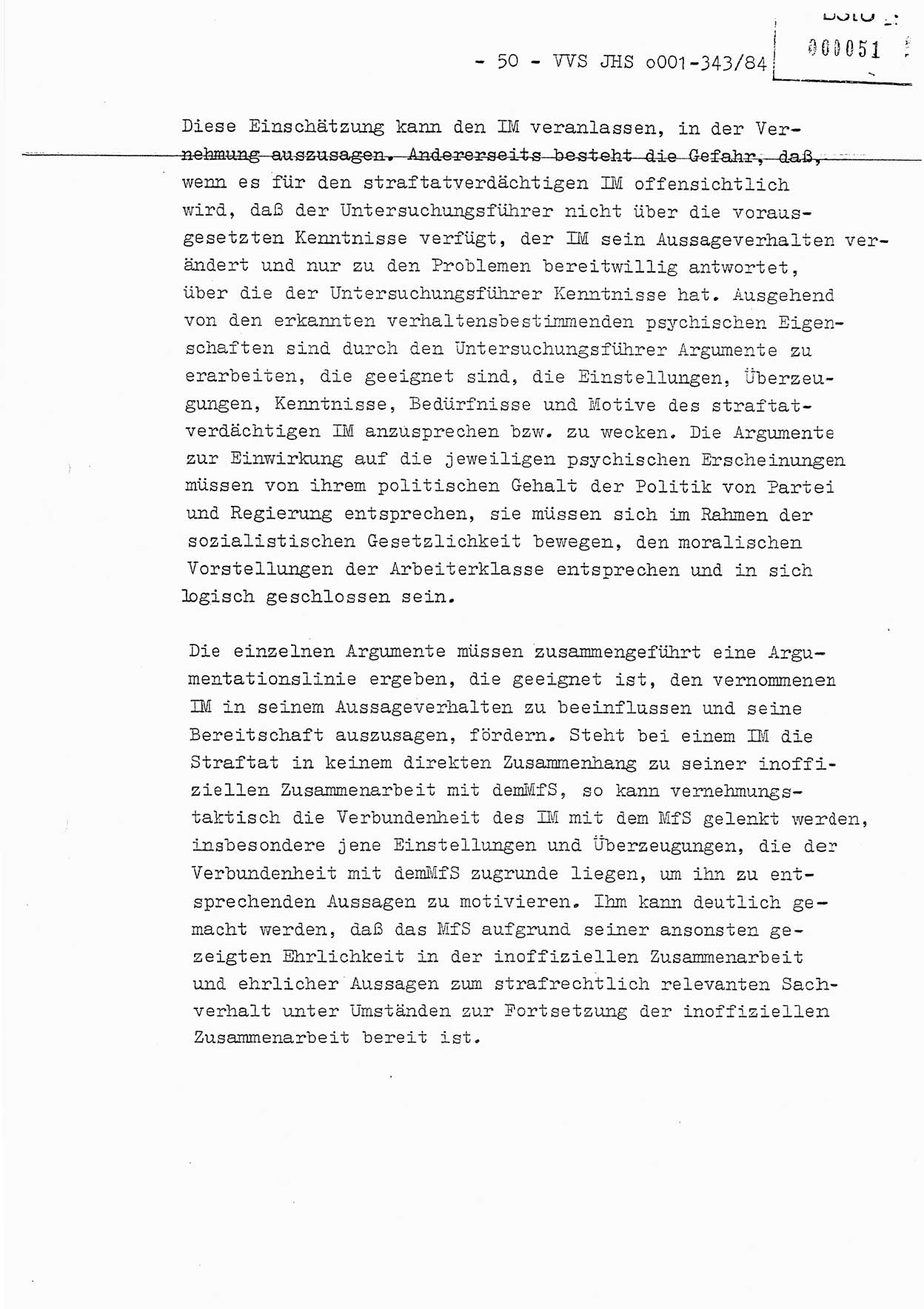 Diplomarbeit, Oberleutnant Bernd Michael (HA Ⅸ/5), Oberleutnant Peter Felber (HA IX/5), Ministerium für Staatssicherheit (MfS) [Deutsche Demokratische Republik (DDR)], Juristische Hochschule (JHS), Vertrauliche Verschlußsache (VVS) o001-343/84, Potsdam 1985, Seite 50 (Dipl.-Arb. MfS DDR JHS VVS o001-343/84 1985, S. 50)