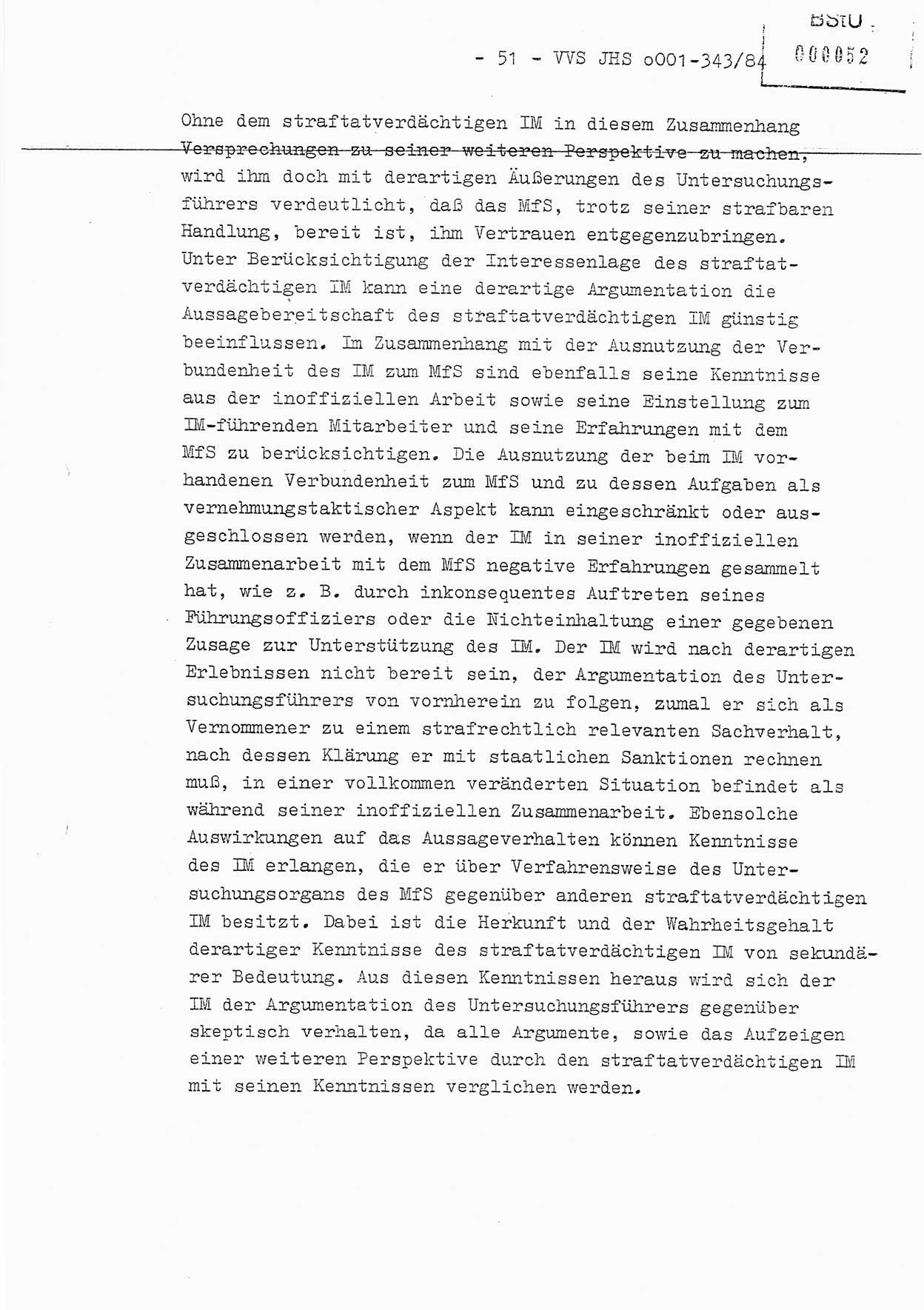 Diplomarbeit, Oberleutnant Bernd Michael (HA Ⅸ/5), Oberleutnant Peter Felber (HA IX/5), Ministerium für Staatssicherheit (MfS) [Deutsche Demokratische Republik (DDR)], Juristische Hochschule (JHS), Vertrauliche Verschlußsache (VVS) o001-343/84, Potsdam 1985, Seite 51 (Dipl.-Arb. MfS DDR JHS VVS o001-343/84 1985, S. 51)