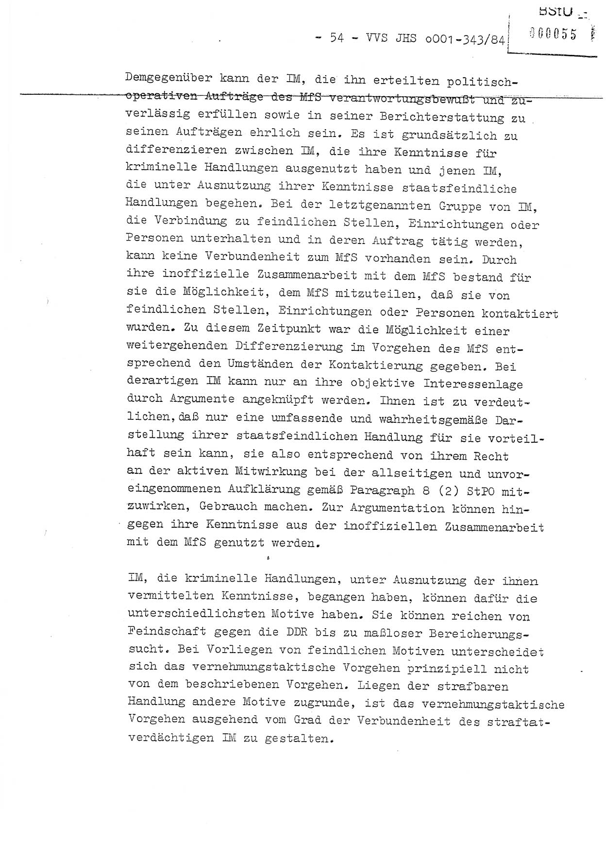 Diplomarbeit, Oberleutnant Bernd Michael (HA Ⅸ/5), Oberleutnant Peter Felber (HA IX/5), Ministerium für Staatssicherheit (MfS) [Deutsche Demokratische Republik (DDR)], Juristische Hochschule (JHS), Vertrauliche Verschlußsache (VVS) o001-343/84, Potsdam 1985, Seite 54 (Dipl.-Arb. MfS DDR JHS VVS o001-343/84 1985, S. 54)