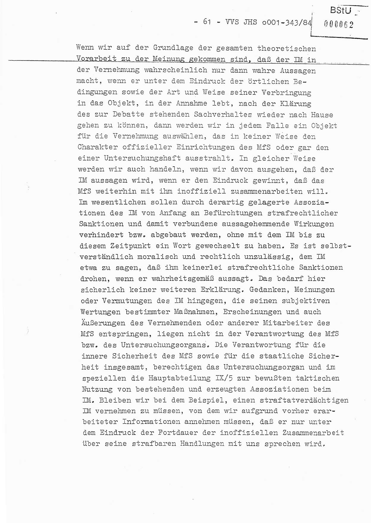 Diplomarbeit, Oberleutnant Bernd Michael (HA Ⅸ/5), Oberleutnant Peter Felber (HA IX/5), Ministerium für Staatssicherheit (MfS) [Deutsche Demokratische Republik (DDR)], Juristische Hochschule (JHS), Vertrauliche Verschlußsache (VVS) o001-343/84, Potsdam 1985, Seite 61 (Dipl.-Arb. MfS DDR JHS VVS o001-343/84 1985, S. 61)