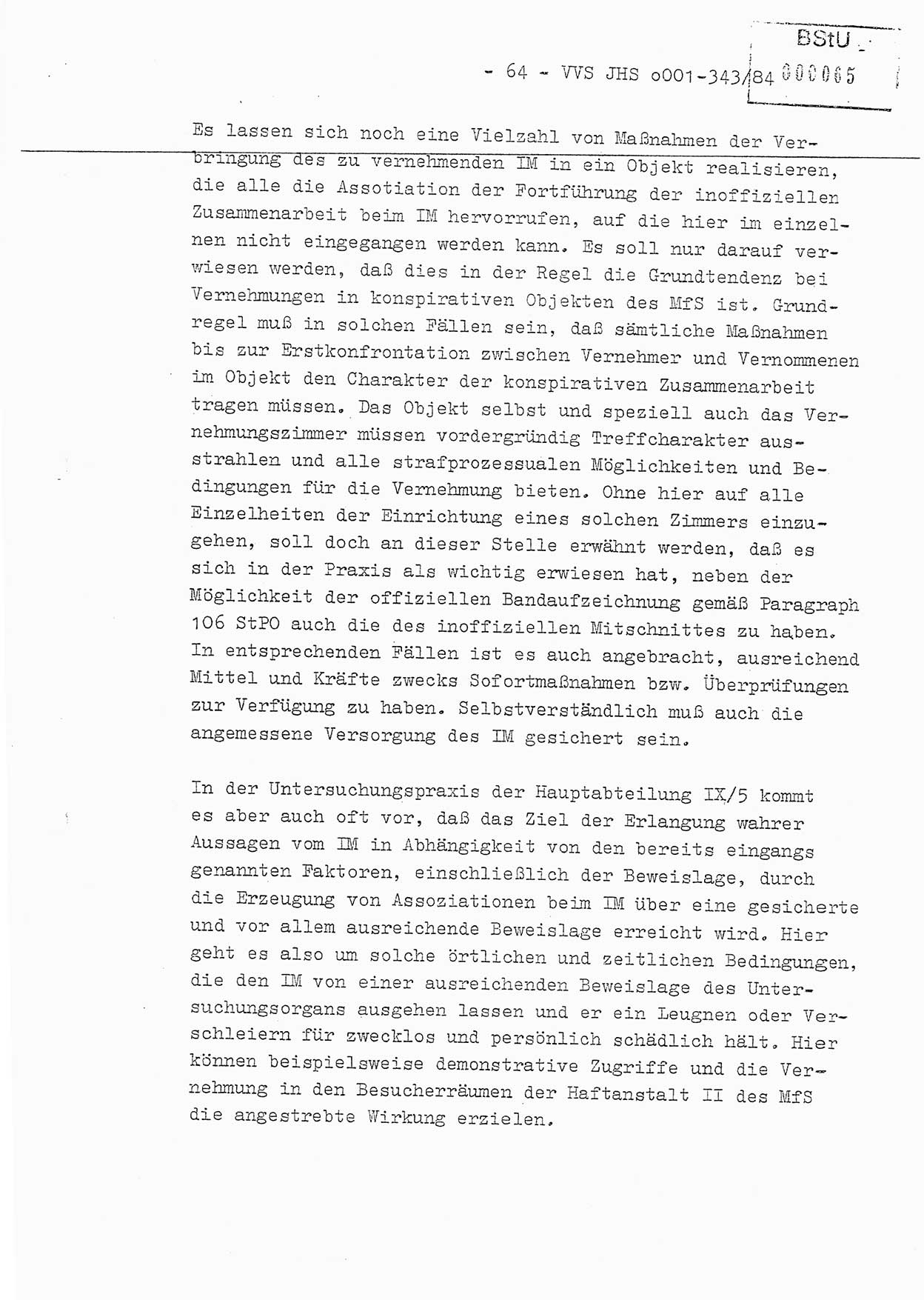 Diplomarbeit, Oberleutnant Bernd Michael (HA Ⅸ/5), Oberleutnant Peter Felber (HA IX/5), Ministerium für Staatssicherheit (MfS) [Deutsche Demokratische Republik (DDR)], Juristische Hochschule (JHS), Vertrauliche Verschlußsache (VVS) o001-343/84, Potsdam 1985, Seite 64 (Dipl.-Arb. MfS DDR JHS VVS o001-343/84 1985, S. 64)