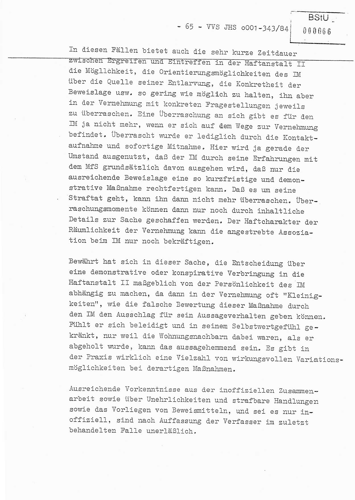 Diplomarbeit, Oberleutnant Bernd Michael (HA Ⅸ/5), Oberleutnant Peter Felber (HA IX/5), Ministerium für Staatssicherheit (MfS) [Deutsche Demokratische Republik (DDR)], Juristische Hochschule (JHS), Vertrauliche Verschlußsache (VVS) o001-343/84, Potsdam 1985, Seite 65 (Dipl.-Arb. MfS DDR JHS VVS o001-343/84 1985, S. 65)