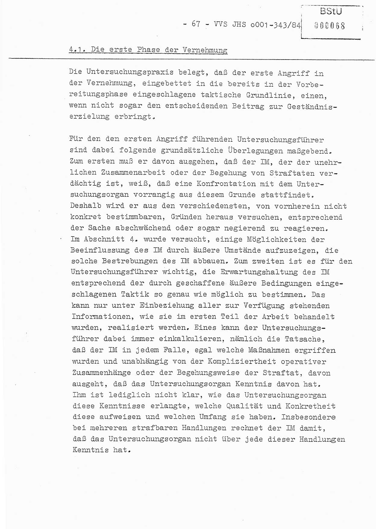 Diplomarbeit, Oberleutnant Bernd Michael (HA Ⅸ/5), Oberleutnant Peter Felber (HA IX/5), Ministerium für Staatssicherheit (MfS) [Deutsche Demokratische Republik (DDR)], Juristische Hochschule (JHS), Vertrauliche Verschlußsache (VVS) o001-343/84, Potsdam 1985, Seite 67 (Dipl.-Arb. MfS DDR JHS VVS o001-343/84 1985, S. 67)