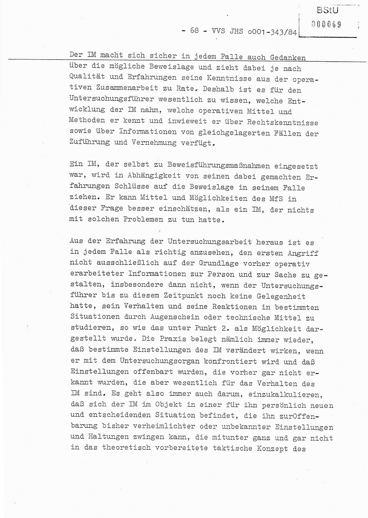 Diplomarbeit, Oberleutnant Bernd Michael (HA Ⅸ/5), Oberleutnant Peter Felber (HA IX/5), Ministerium für Staatssicherheit (MfS) [Deutsche Demokratische Republik (DDR)], Juristische Hochschule (JHS), Vertrauliche Verschlußsache (VVS) o001-343/84, Potsdam 1985, Seite 68 (Dipl.-Arb. MfS DDR JHS VVS o001-343/84 1985, S. 68)