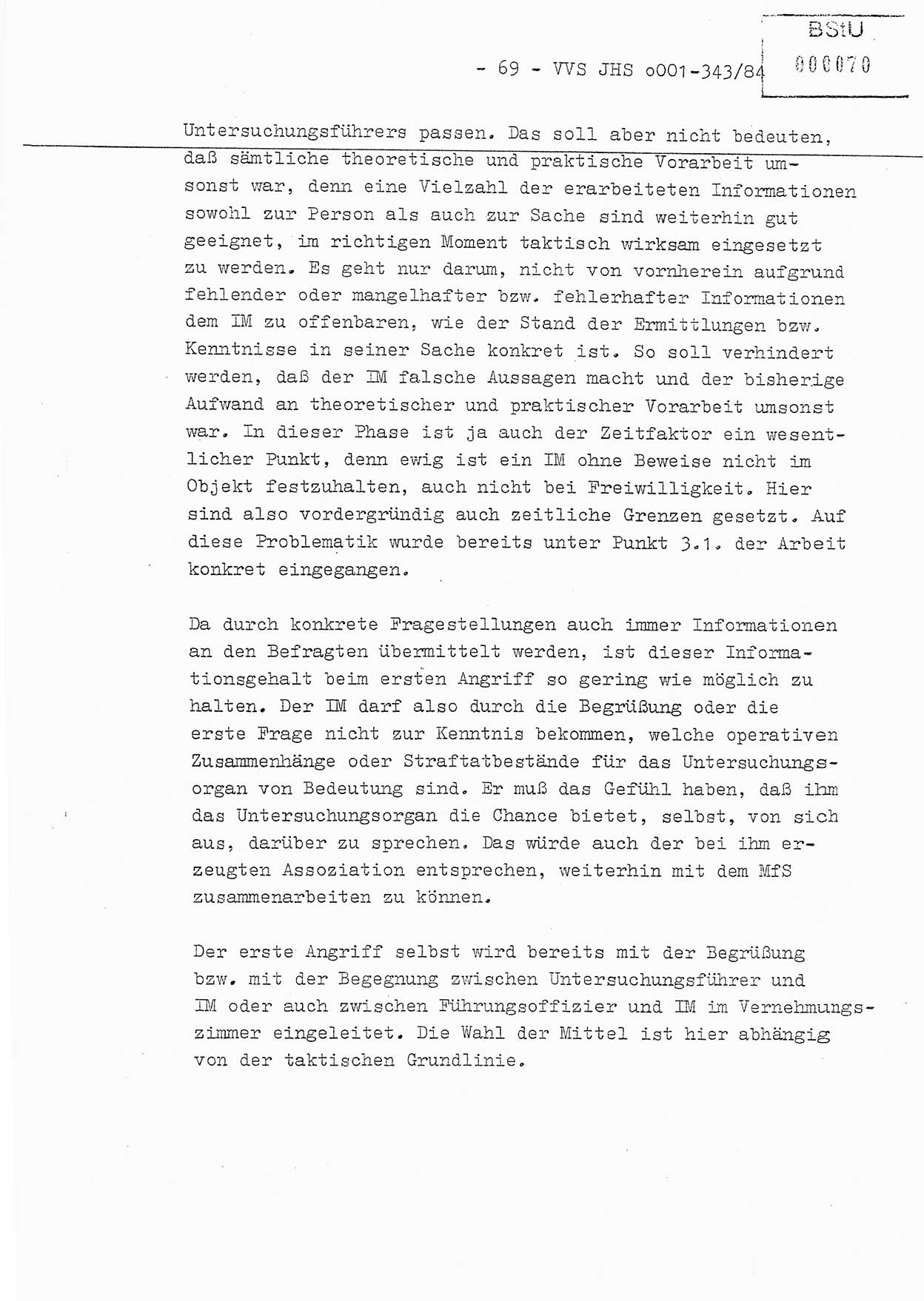 Diplomarbeit, Oberleutnant Bernd Michael (HA Ⅸ/5), Oberleutnant Peter Felber (HA IX/5), Ministerium für Staatssicherheit (MfS) [Deutsche Demokratische Republik (DDR)], Juristische Hochschule (JHS), Vertrauliche Verschlußsache (VVS) o001-343/84, Potsdam 1985, Seite 69 (Dipl.-Arb. MfS DDR JHS VVS o001-343/84 1985, S. 69)