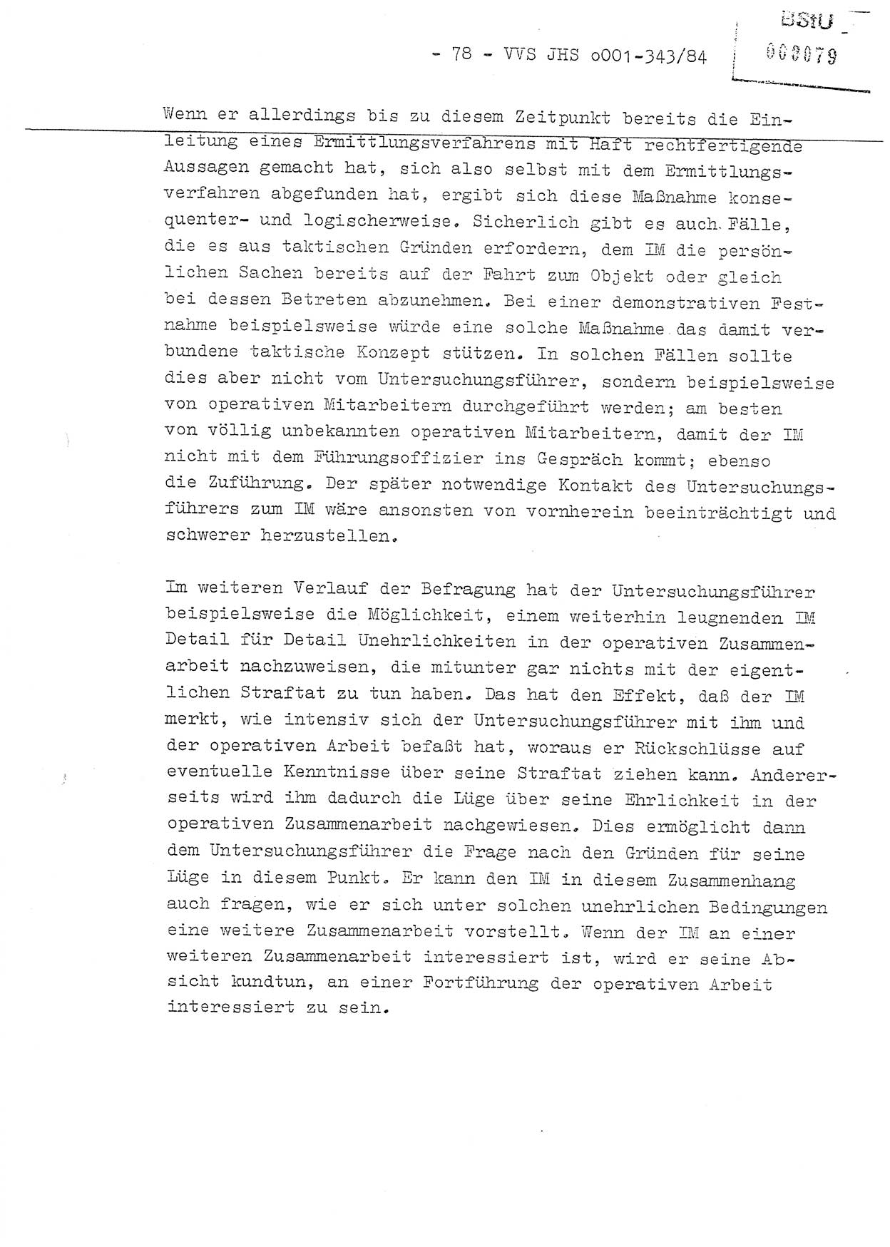 Diplomarbeit, Oberleutnant Bernd Michael (HA Ⅸ/5), Oberleutnant Peter Felber (HA IX/5), Ministerium für Staatssicherheit (MfS) [Deutsche Demokratische Republik (DDR)], Juristische Hochschule (JHS), Vertrauliche Verschlußsache (VVS) o001-343/84, Potsdam 1985, Seite 78 (Dipl.-Arb. MfS DDR JHS VVS o001-343/84 1985, S. 78)