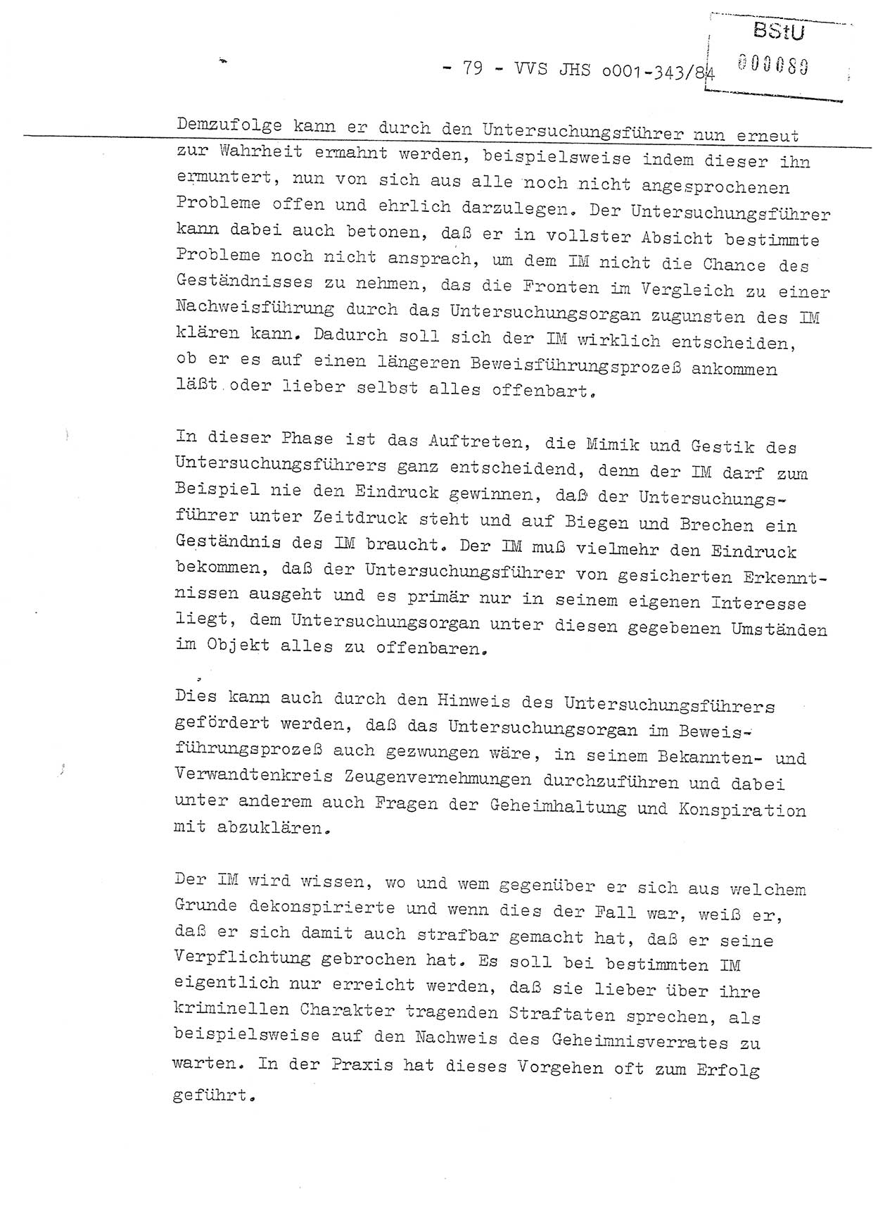 Diplomarbeit, Oberleutnant Bernd Michael (HA Ⅸ/5), Oberleutnant Peter Felber (HA IX/5), Ministerium für Staatssicherheit (MfS) [Deutsche Demokratische Republik (DDR)], Juristische Hochschule (JHS), Vertrauliche Verschlußsache (VVS) o001-343/84, Potsdam 1985, Seite 79 (Dipl.-Arb. MfS DDR JHS VVS o001-343/84 1985, S. 79)