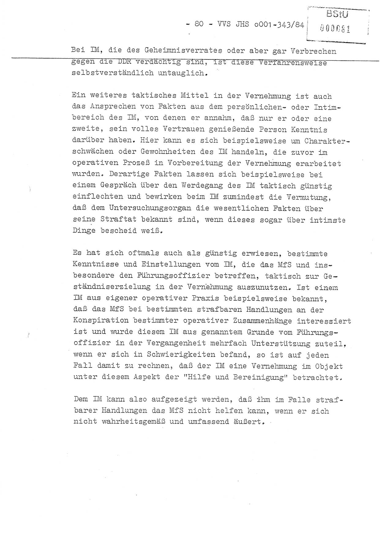 Diplomarbeit, Oberleutnant Bernd Michael (HA Ⅸ/5), Oberleutnant Peter Felber (HA IX/5), Ministerium für Staatssicherheit (MfS) [Deutsche Demokratische Republik (DDR)], Juristische Hochschule (JHS), Vertrauliche Verschlußsache (VVS) o001-343/84, Potsdam 1985, Seite 80 (Dipl.-Arb. MfS DDR JHS VVS o001-343/84 1985, S. 80)