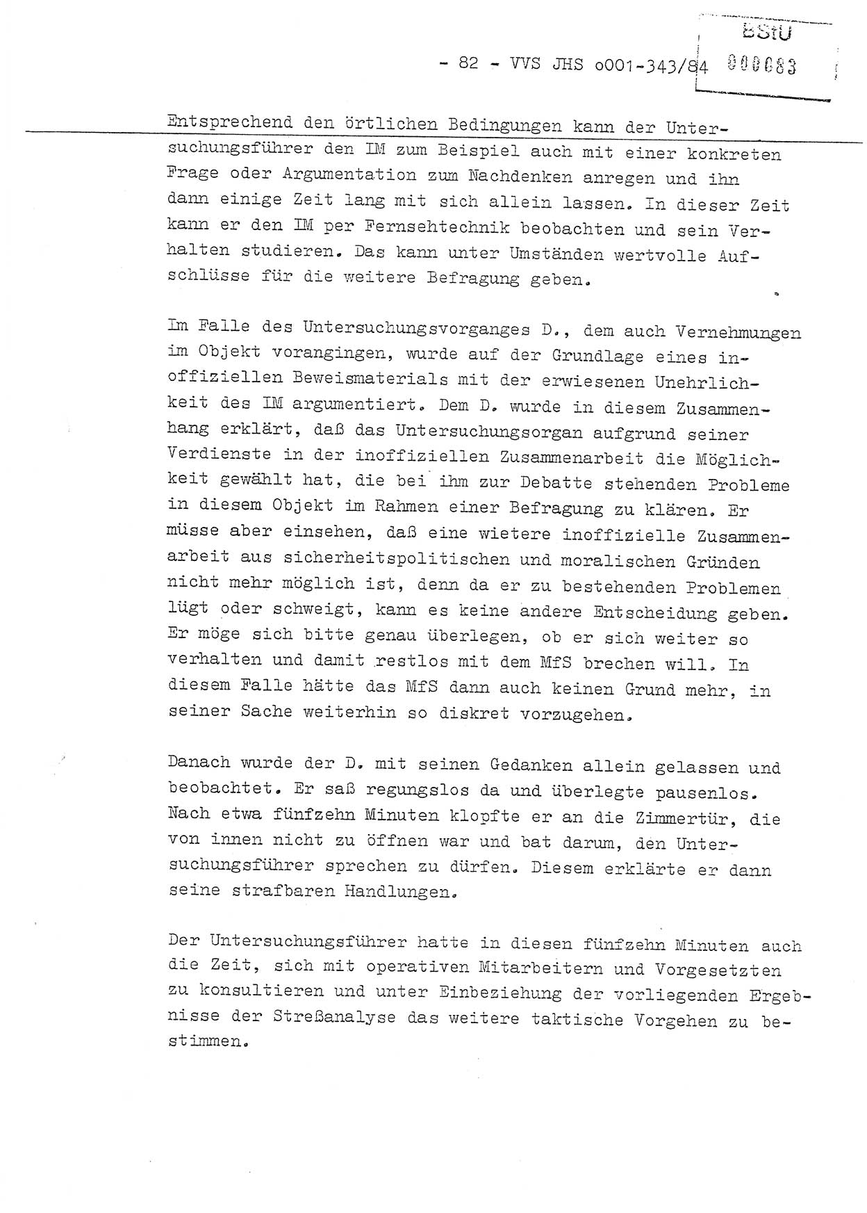 Diplomarbeit, Oberleutnant Bernd Michael (HA Ⅸ/5), Oberleutnant Peter Felber (HA IX/5), Ministerium für Staatssicherheit (MfS) [Deutsche Demokratische Republik (DDR)], Juristische Hochschule (JHS), Vertrauliche Verschlußsache (VVS) o001-343/84, Potsdam 1985, Seite 82 (Dipl.-Arb. MfS DDR JHS VVS o001-343/84 1985, S. 82)