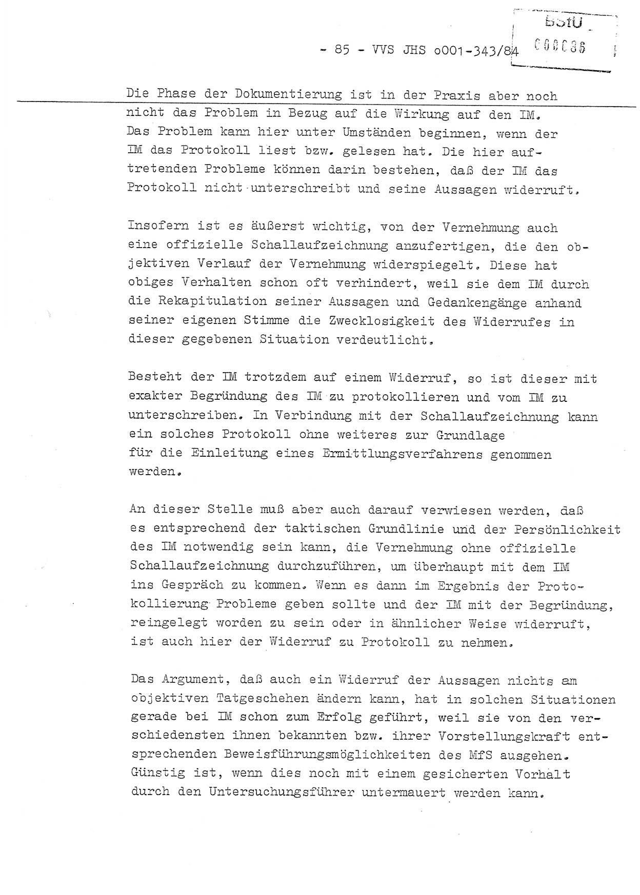 Diplomarbeit, Oberleutnant Bernd Michael (HA Ⅸ/5), Oberleutnant Peter Felber (HA IX/5), Ministerium für Staatssicherheit (MfS) [Deutsche Demokratische Republik (DDR)], Juristische Hochschule (JHS), Vertrauliche Verschlußsache (VVS) o001-343/84, Potsdam 1985, Seite 85 (Dipl.-Arb. MfS DDR JHS VVS o001-343/84 1985, S. 85)