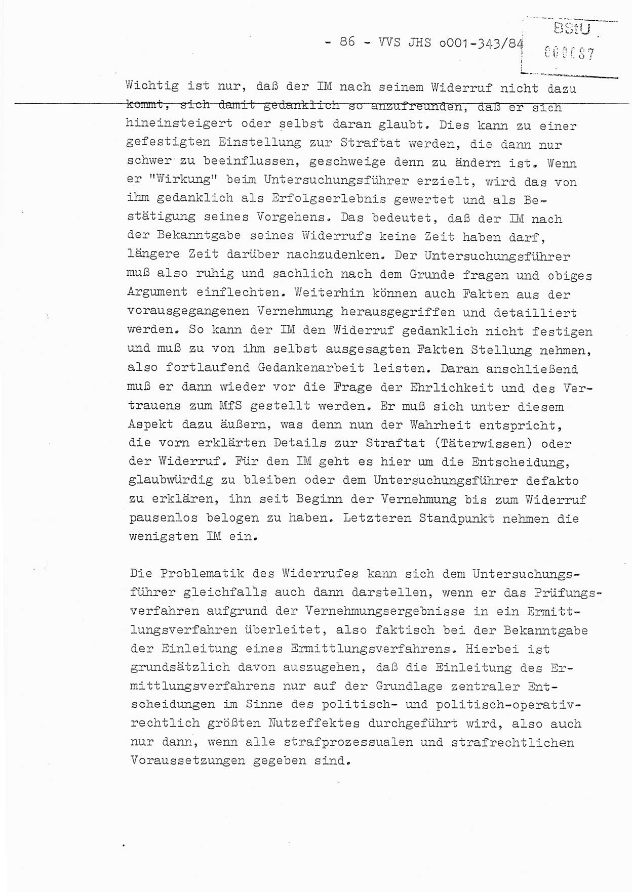 Diplomarbeit, Oberleutnant Bernd Michael (HA Ⅸ/5), Oberleutnant Peter Felber (HA IX/5), Ministerium für Staatssicherheit (MfS) [Deutsche Demokratische Republik (DDR)], Juristische Hochschule (JHS), Vertrauliche Verschlußsache (VVS) o001-343/84, Potsdam 1985, Seite 86 (Dipl.-Arb. MfS DDR JHS VVS o001-343/84 1985, S. 86)