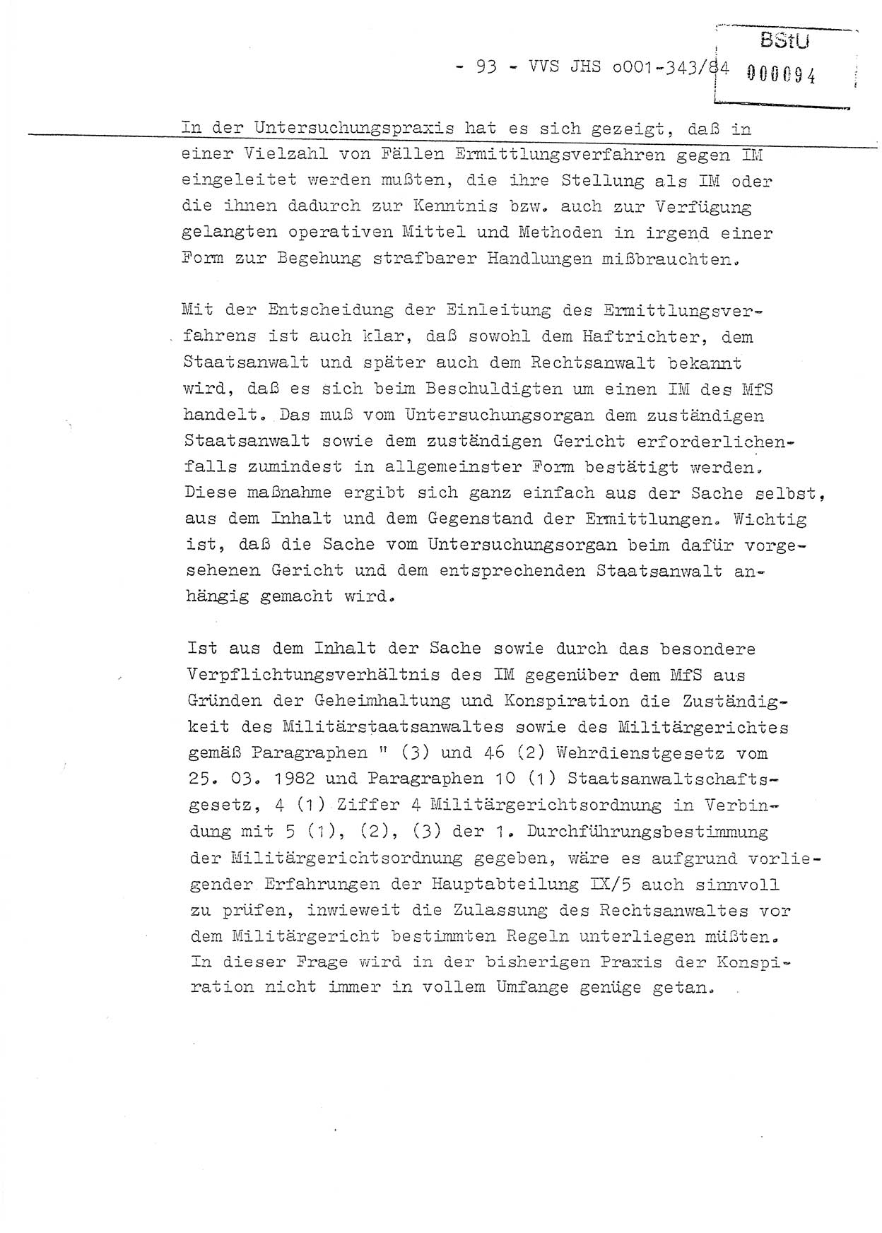 Diplomarbeit, Oberleutnant Bernd Michael (HA Ⅸ/5), Oberleutnant Peter Felber (HA IX/5), Ministerium für Staatssicherheit (MfS) [Deutsche Demokratische Republik (DDR)], Juristische Hochschule (JHS), Vertrauliche Verschlußsache (VVS) o001-343/84, Potsdam 1985, Seite 93 (Dipl.-Arb. MfS DDR JHS VVS o001-343/84 1985, S. 93)