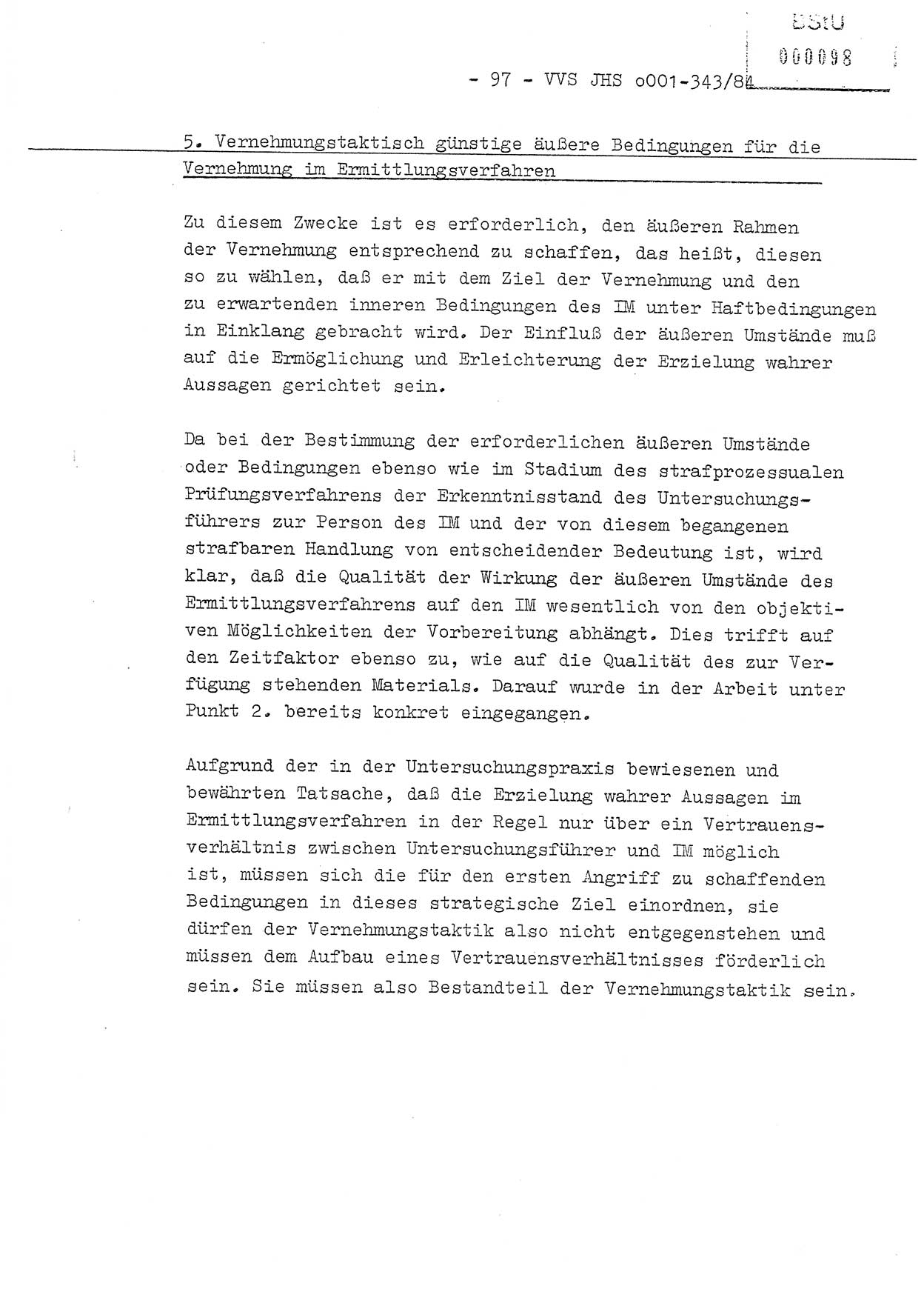 Diplomarbeit, Oberleutnant Bernd Michael (HA Ⅸ/5), Oberleutnant Peter Felber (HA IX/5), Ministerium für Staatssicherheit (MfS) [Deutsche Demokratische Republik (DDR)], Juristische Hochschule (JHS), Vertrauliche Verschlußsache (VVS) o001-343/84, Potsdam 1985, Seite 97 (Dipl.-Arb. MfS DDR JHS VVS o001-343/84 1985, S. 97)