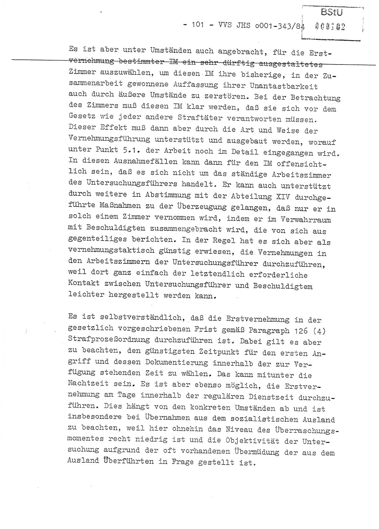 Diplomarbeit, Oberleutnant Bernd Michael (HA Ⅸ/5), Oberleutnant Peter Felber (HA IX/5), Ministerium für Staatssicherheit (MfS) [Deutsche Demokratische Republik (DDR)], Juristische Hochschule (JHS), Vertrauliche Verschlußsache (VVS) o001-343/84, Potsdam 1985, Seite 101 (Dipl.-Arb. MfS DDR JHS VVS o001-343/84 1985, S. 101)