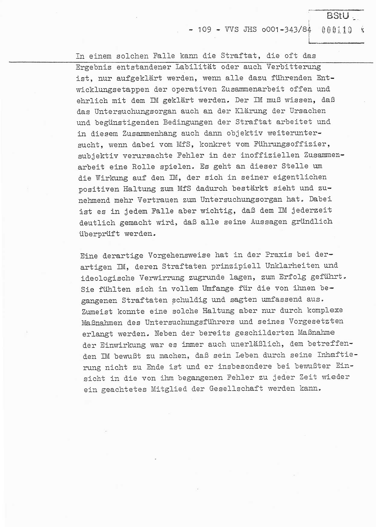 Diplomarbeit, Oberleutnant Bernd Michael (HA Ⅸ/5), Oberleutnant Peter Felber (HA IX/5), Ministerium für Staatssicherheit (MfS) [Deutsche Demokratische Republik (DDR)], Juristische Hochschule (JHS), Vertrauliche Verschlußsache (VVS) o001-343/84, Potsdam 1985, Seite 109 (Dipl.-Arb. MfS DDR JHS VVS o001-343/84 1985, S. 109)
