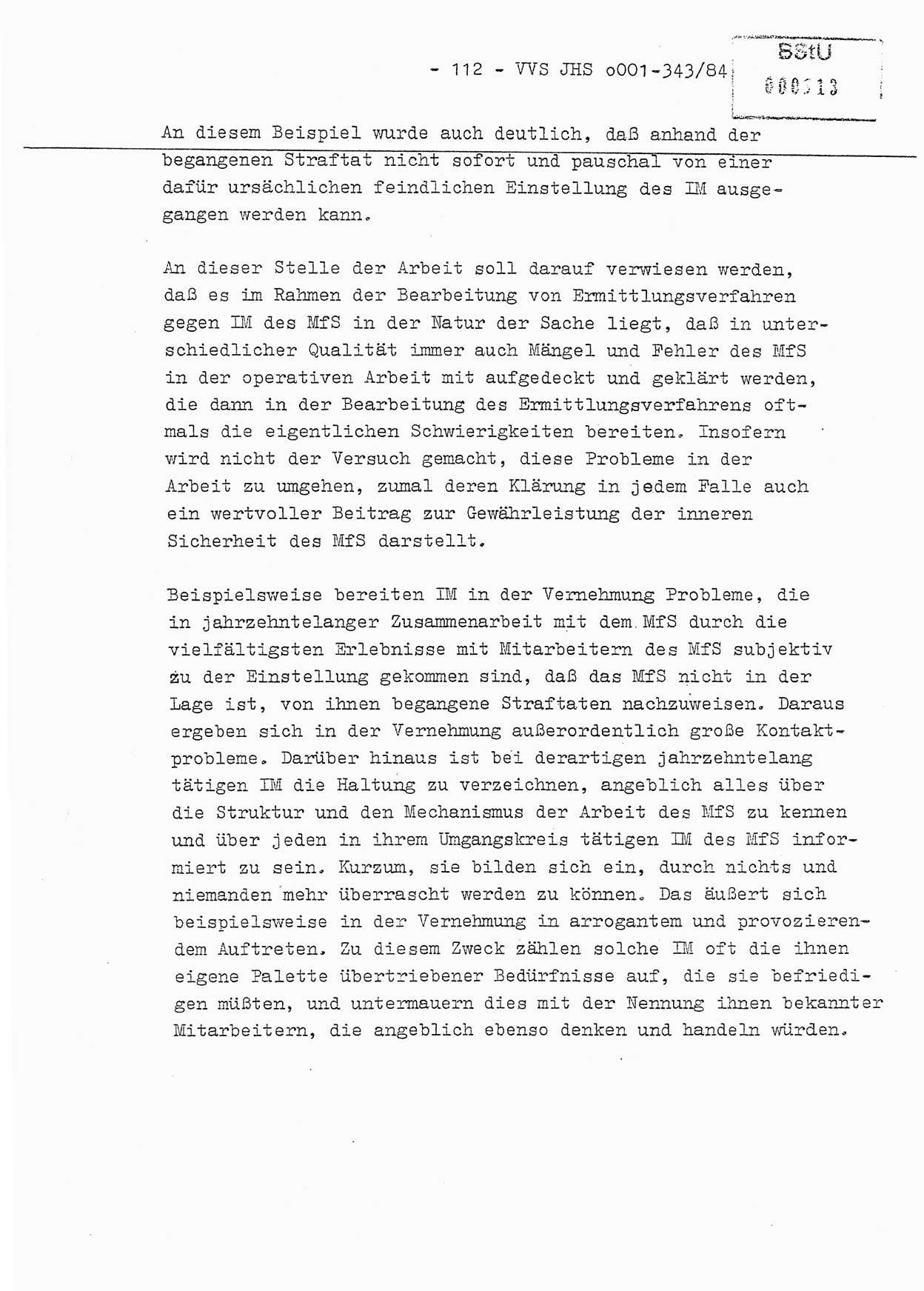Diplomarbeit, Oberleutnant Bernd Michael (HA Ⅸ/5), Oberleutnant Peter Felber (HA IX/5), Ministerium für Staatssicherheit (MfS) [Deutsche Demokratische Republik (DDR)], Juristische Hochschule (JHS), Vertrauliche Verschlußsache (VVS) o001-343/84, Potsdam 1985, Seite 112 (Dipl.-Arb. MfS DDR JHS VVS o001-343/84 1985, S. 112)