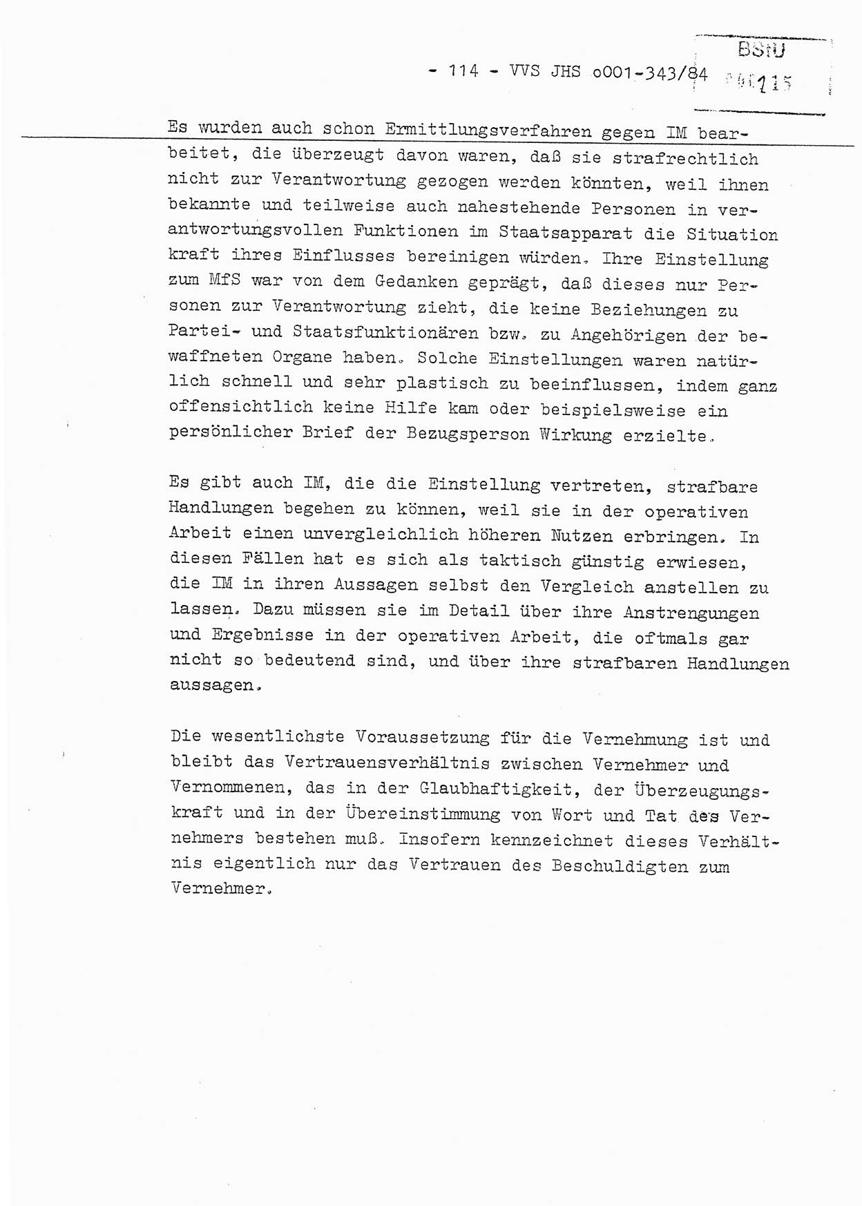 Diplomarbeit, Oberleutnant Bernd Michael (HA Ⅸ/5), Oberleutnant Peter Felber (HA IX/5), Ministerium für Staatssicherheit (MfS) [Deutsche Demokratische Republik (DDR)], Juristische Hochschule (JHS), Vertrauliche Verschlußsache (VVS) o001-343/84, Potsdam 1985, Seite 114 (Dipl.-Arb. MfS DDR JHS VVS o001-343/84 1985, S. 114)