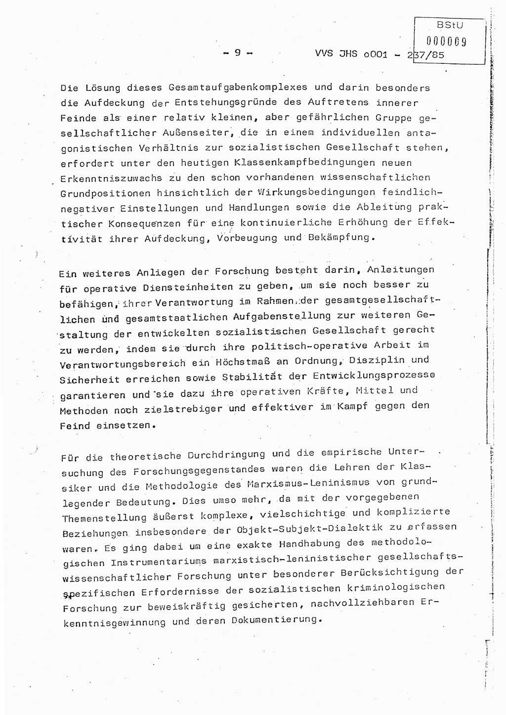 Dissertation Oberstleutnant Peter Jakulski (JHS), Oberstleutnat Christian Rudolph (HA Ⅸ), Major Horst Böttger (ZMD), Major Wolfgang Grüneberg (JHS), Major Albert Meutsch (JHS), Ministerium für Staatssicherheit (MfS) [Deutsche Demokratische Republik (DDR)], Juristische Hochschule (JHS), Vertrauliche Verschlußsache (VVS) o001-237/85, Potsdam 1985, Seite 9 (Diss. MfS DDR JHS VVS o001-237/85 1985, S. 9)