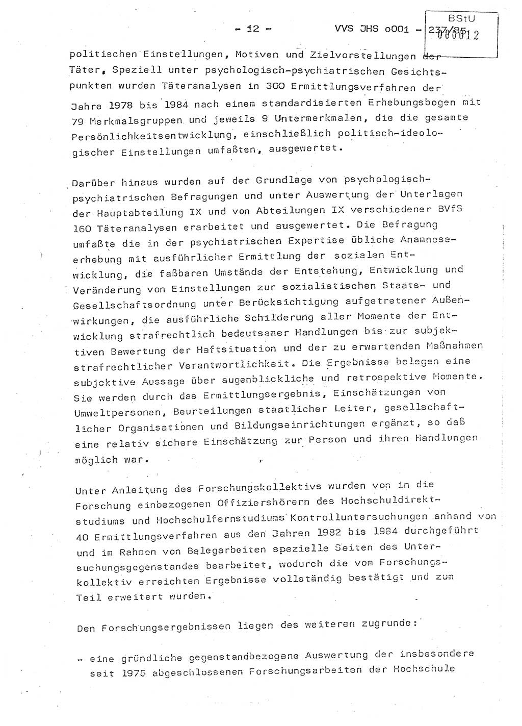 Dissertation Oberstleutnant Peter Jakulski (JHS), Oberstleutnat Christian Rudolph (HA Ⅸ), Major Horst Böttger (ZMD), Major Wolfgang Grüneberg (JHS), Major Albert Meutsch (JHS), Ministerium für Staatssicherheit (MfS) [Deutsche Demokratische Republik (DDR)], Juristische Hochschule (JHS), Vertrauliche Verschlußsache (VVS) o001-237/85, Potsdam 1985, Seite 12 (Diss. MfS DDR JHS VVS o001-237/85 1985, S. 12)