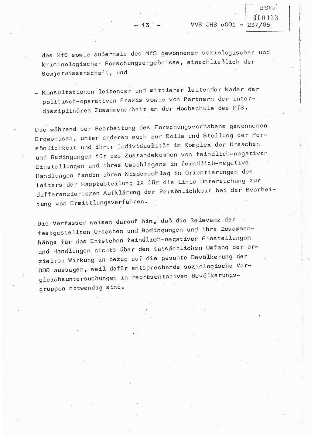 Dissertation Oberstleutnant Peter Jakulski (JHS), Oberstleutnat Christian Rudolph (HA Ⅸ), Major Horst Böttger (ZMD), Major Wolfgang Grüneberg (JHS), Major Albert Meutsch (JHS), Ministerium für Staatssicherheit (MfS) [Deutsche Demokratische Republik (DDR)], Juristische Hochschule (JHS), Vertrauliche Verschlußsache (VVS) o001-237/85, Potsdam 1985, Seite 13 (Diss. MfS DDR JHS VVS o001-237/85 1985, S. 13)