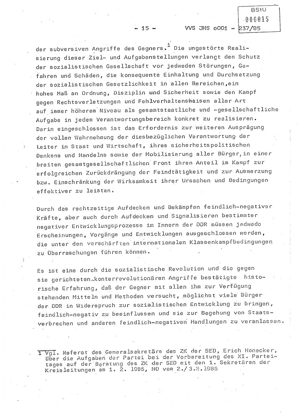 Dissertation Oberstleutnant Peter Jakulski (JHS), Oberstleutnat Christian Rudolph (HA Ⅸ), Major Horst Böttger (ZMD), Major Wolfgang Grüneberg (JHS), Major Albert Meutsch (JHS), Ministerium für Staatssicherheit (MfS) [Deutsche Demokratische Republik (DDR)], Juristische Hochschule (JHS), Vertrauliche Verschlußsache (VVS) o001-237/85, Potsdam 1985, Seite 15 (Diss. MfS DDR JHS VVS o001-237/85 1985, S. 15)