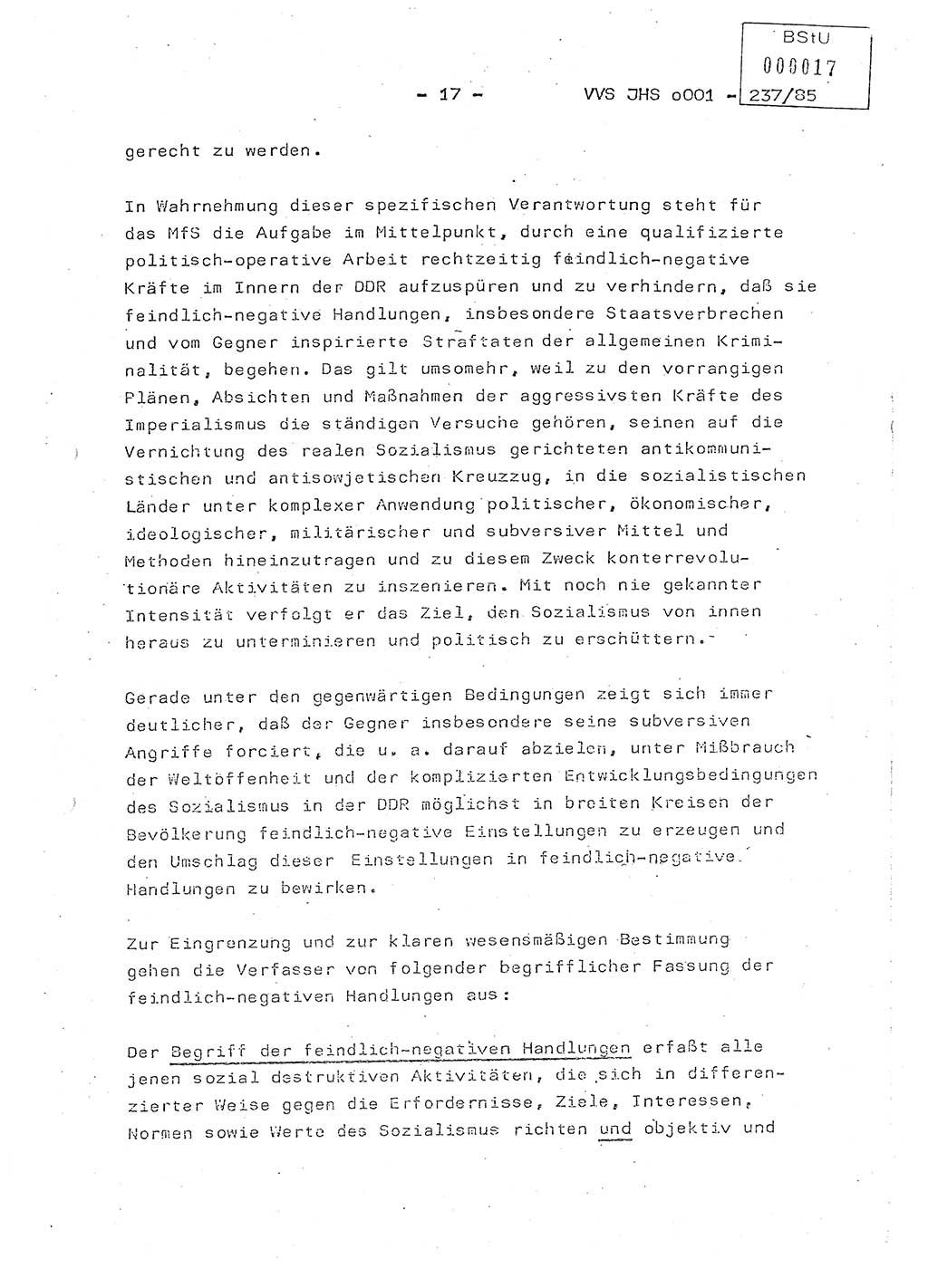 Dissertation Oberstleutnant Peter Jakulski (JHS), Oberstleutnat Christian Rudolph (HA Ⅸ), Major Horst Böttger (ZMD), Major Wolfgang Grüneberg (JHS), Major Albert Meutsch (JHS), Ministerium für Staatssicherheit (MfS) [Deutsche Demokratische Republik (DDR)], Juristische Hochschule (JHS), Vertrauliche Verschlußsache (VVS) o001-237/85, Potsdam 1985, Seite 17 (Diss. MfS DDR JHS VVS o001-237/85 1985, S. 17)