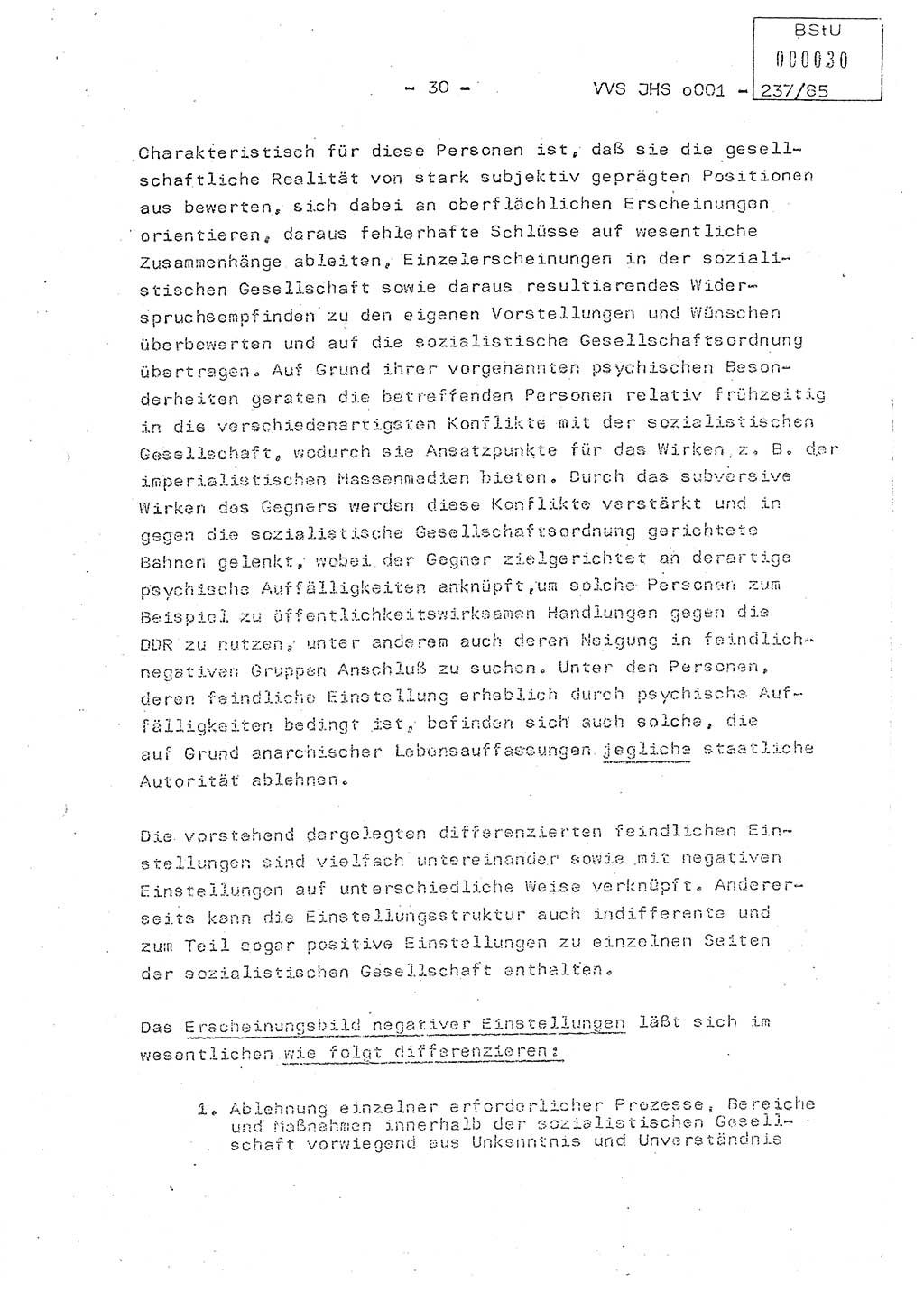 Dissertation Oberstleutnant Peter Jakulski (JHS), Oberstleutnat Christian Rudolph (HA Ⅸ), Major Horst Böttger (ZMD), Major Wolfgang Grüneberg (JHS), Major Albert Meutsch (JHS), Ministerium für Staatssicherheit (MfS) [Deutsche Demokratische Republik (DDR)], Juristische Hochschule (JHS), Vertrauliche Verschlußsache (VVS) o001-237/85, Potsdam 1985, Seite 30 (Diss. MfS DDR JHS VVS o001-237/85 1985, S. 30)