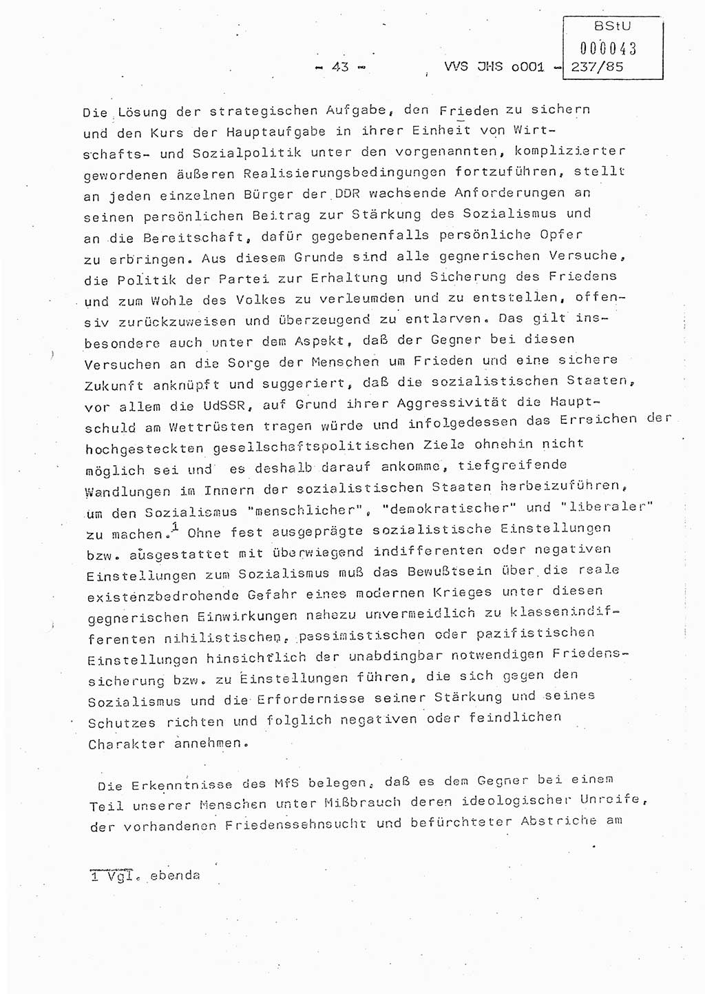 Dissertation Oberstleutnant Peter Jakulski (JHS), Oberstleutnat Christian Rudolph (HA Ⅸ), Major Horst Böttger (ZMD), Major Wolfgang Grüneberg (JHS), Major Albert Meutsch (JHS), Ministerium für Staatssicherheit (MfS) [Deutsche Demokratische Republik (DDR)], Juristische Hochschule (JHS), Vertrauliche Verschlußsache (VVS) o001-237/85, Potsdam 1985, Seite 43 (Diss. MfS DDR JHS VVS o001-237/85 1985, S. 43)