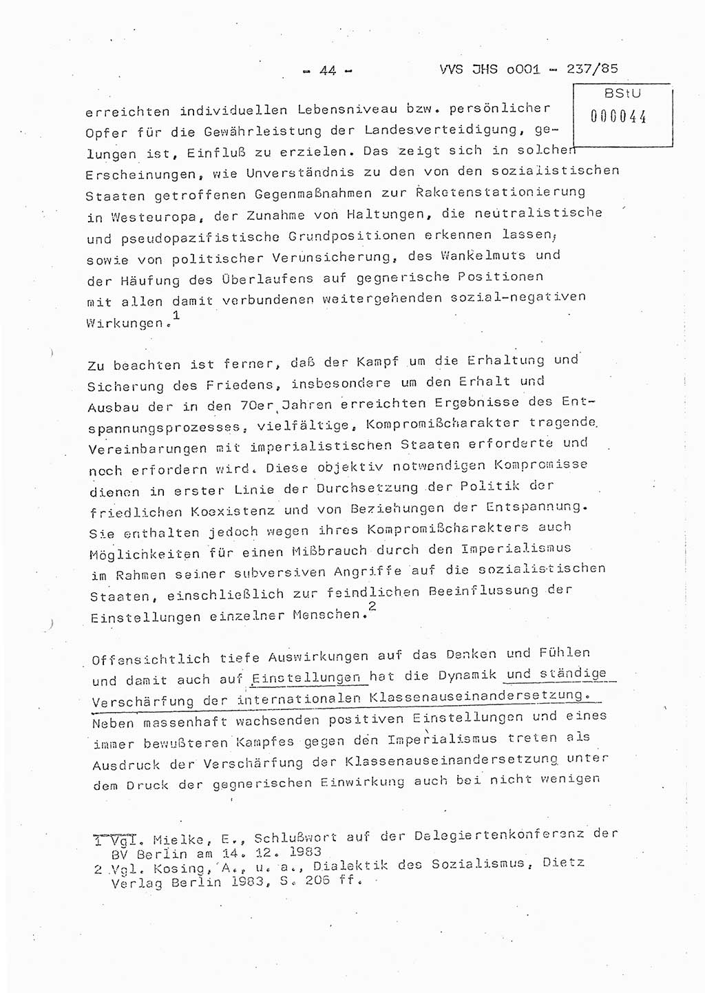 Dissertation Oberstleutnant Peter Jakulski (JHS), Oberstleutnat Christian Rudolph (HA Ⅸ), Major Horst Böttger (ZMD), Major Wolfgang Grüneberg (JHS), Major Albert Meutsch (JHS), Ministerium für Staatssicherheit (MfS) [Deutsche Demokratische Republik (DDR)], Juristische Hochschule (JHS), Vertrauliche Verschlußsache (VVS) o001-237/85, Potsdam 1985, Seite 44 (Diss. MfS DDR JHS VVS o001-237/85 1985, S. 44)