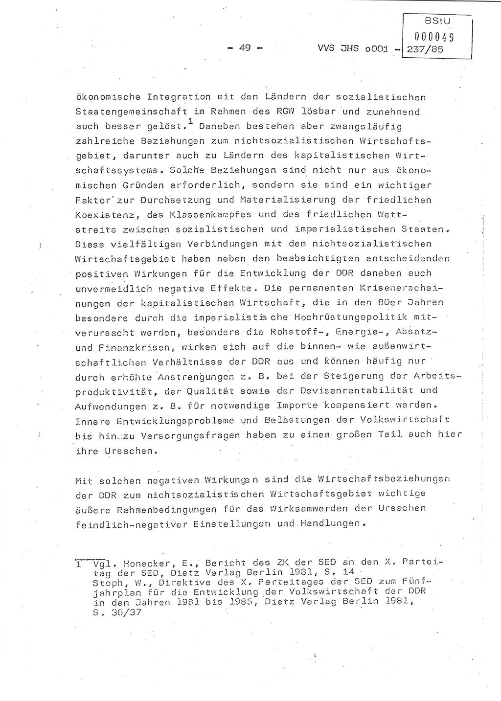 Dissertation Oberstleutnant Peter Jakulski (JHS), Oberstleutnat Christian Rudolph (HA Ⅸ), Major Horst Böttger (ZMD), Major Wolfgang Grüneberg (JHS), Major Albert Meutsch (JHS), Ministerium für Staatssicherheit (MfS) [Deutsche Demokratische Republik (DDR)], Juristische Hochschule (JHS), Vertrauliche Verschlußsache (VVS) o001-237/85, Potsdam 1985, Seite 49 (Diss. MfS DDR JHS VVS o001-237/85 1985, S. 49)