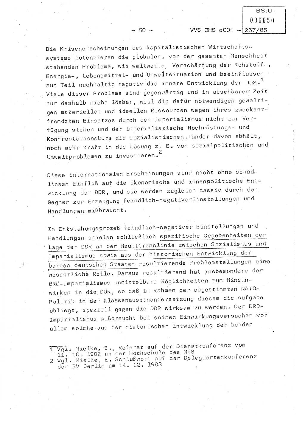 Dissertation Oberstleutnant Peter Jakulski (JHS), Oberstleutnat Christian Rudolph (HA Ⅸ), Major Horst Böttger (ZMD), Major Wolfgang Grüneberg (JHS), Major Albert Meutsch (JHS), Ministerium für Staatssicherheit (MfS) [Deutsche Demokratische Republik (DDR)], Juristische Hochschule (JHS), Vertrauliche Verschlußsache (VVS) o001-237/85, Potsdam 1985, Seite 50 (Diss. MfS DDR JHS VVS o001-237/85 1985, S. 50)